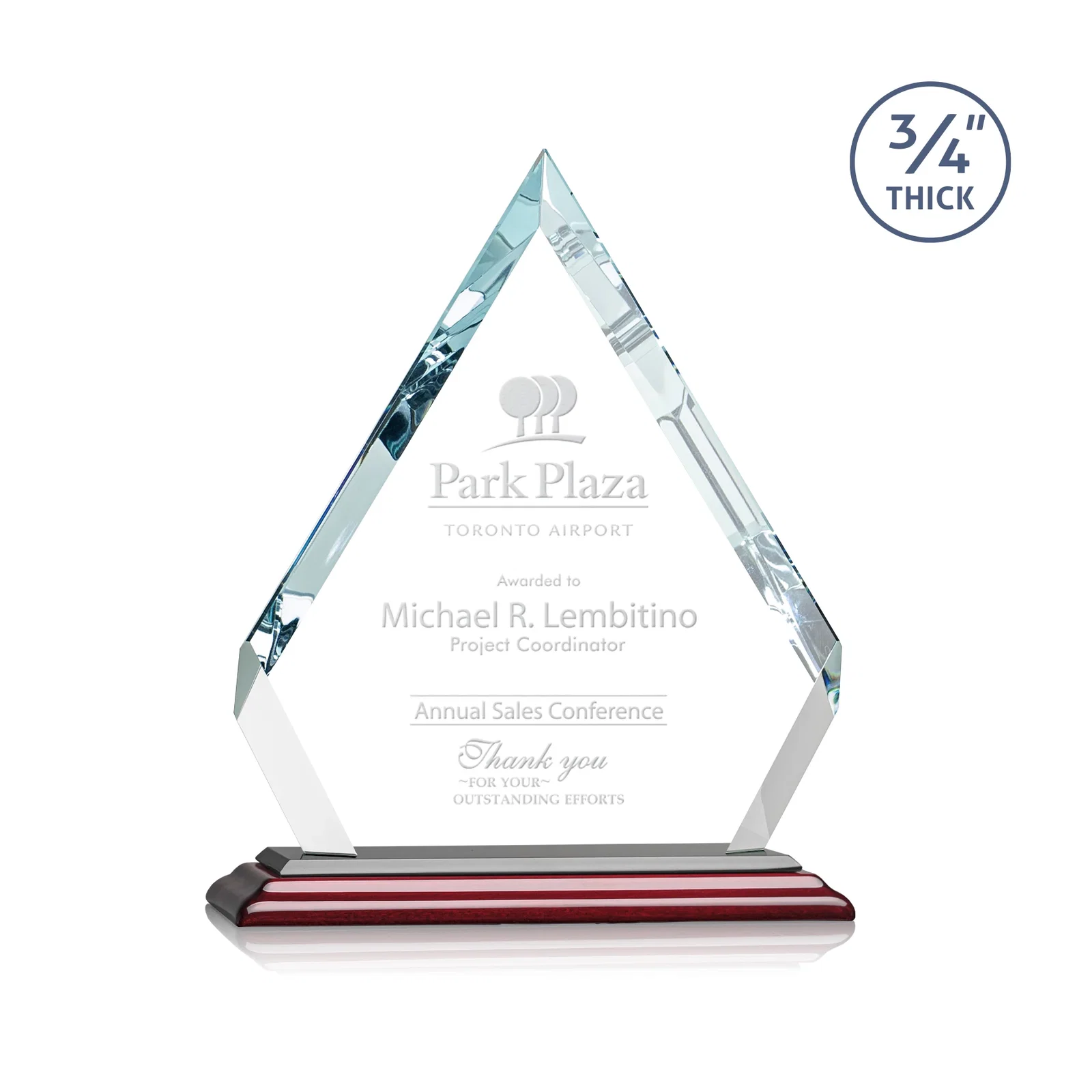 Customized Starfire Crystal Diamond Award With Alternating-Angle Bevel Facets for volunteer appreciation