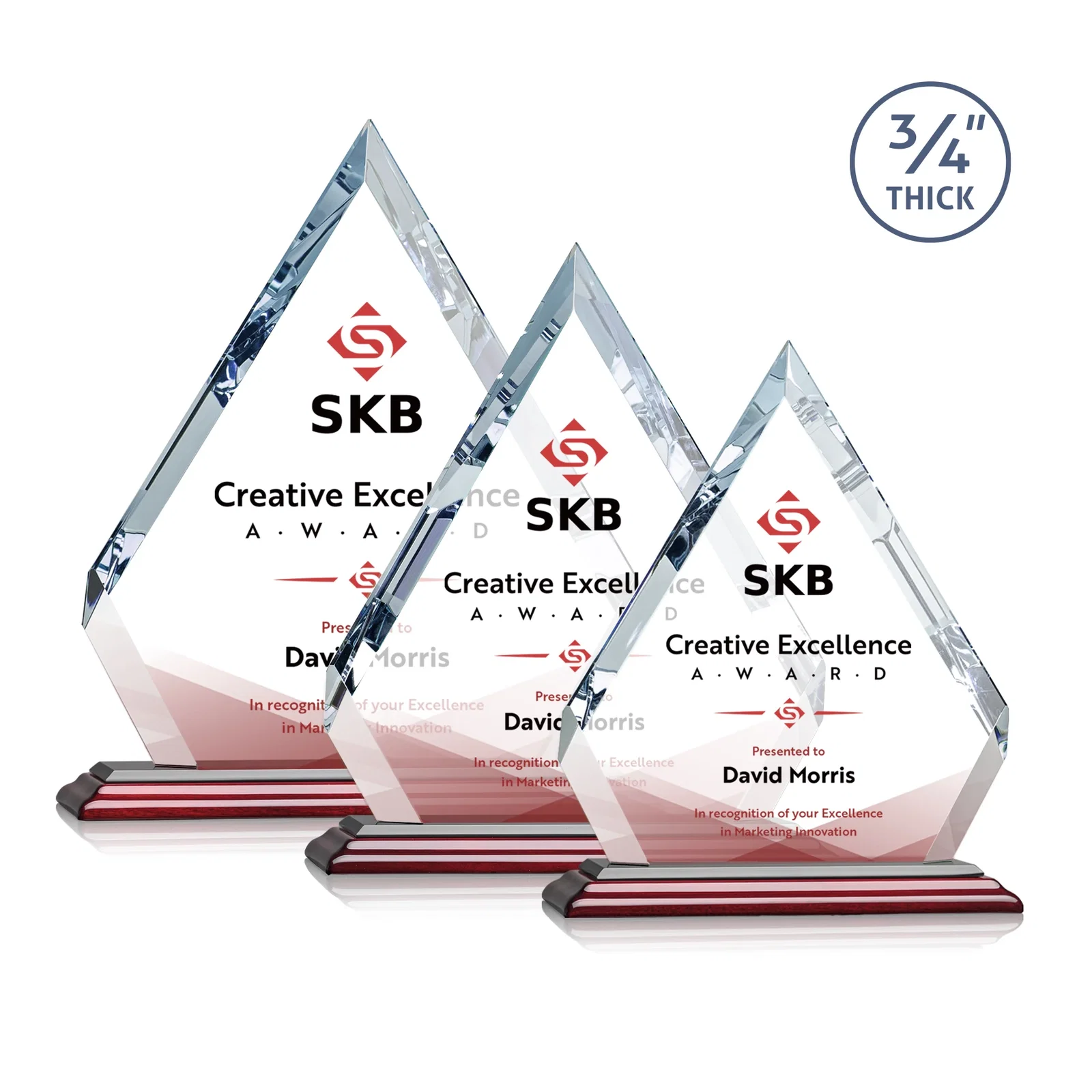 Custom engraved Starfire Crystal Diamond Award With Alternating-Angle Bevel Facets for employee recognition
