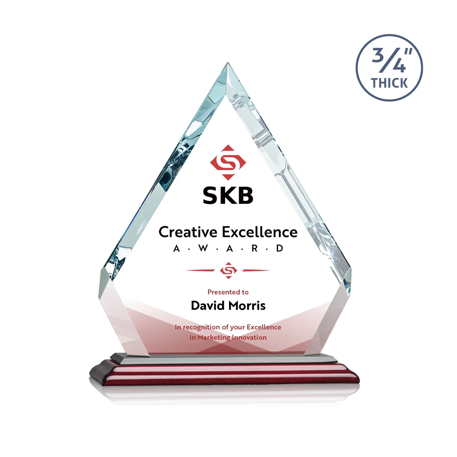 Custom engraved Starfire Crystal Diamond Award With Alternating-Angle Bevel Facets for corporate award ceremonies