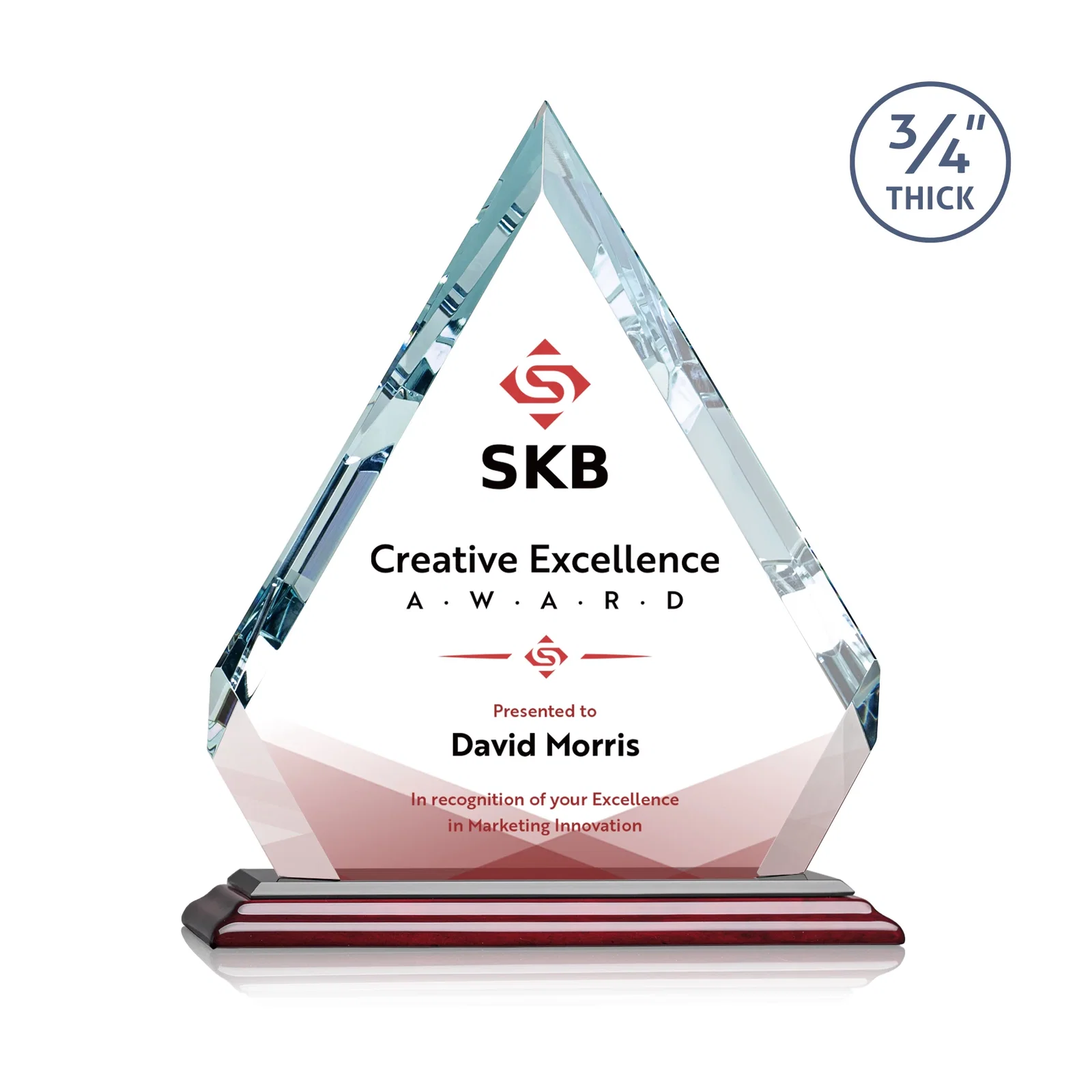 Custom engraved Starfire Crystal Diamond Award With Alternating-Angle Bevel Facets for service anniversary gifts