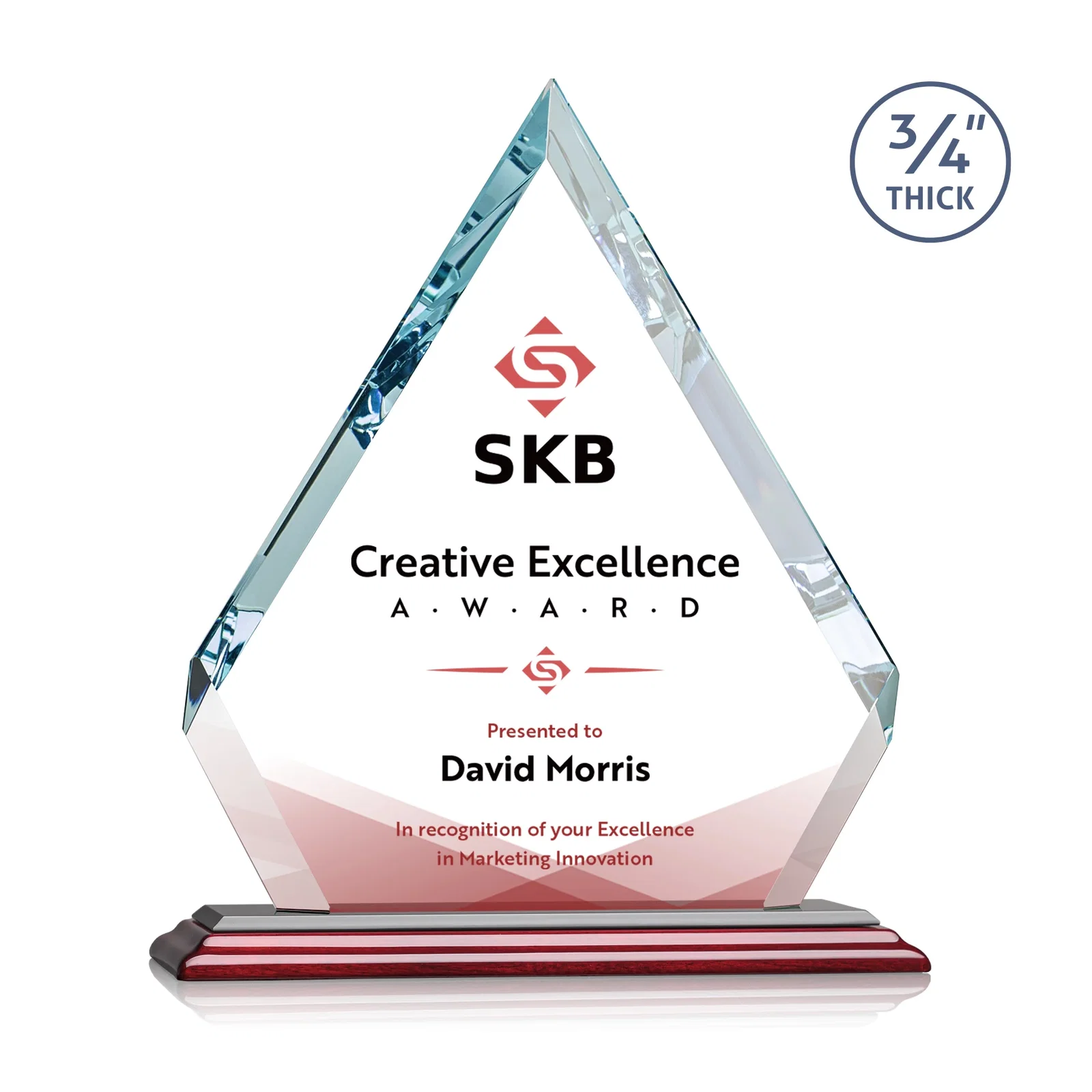 Custom engraved Starfire Crystal Diamond Award With Alternating-Angle Bevel Facets for sales achievement awards