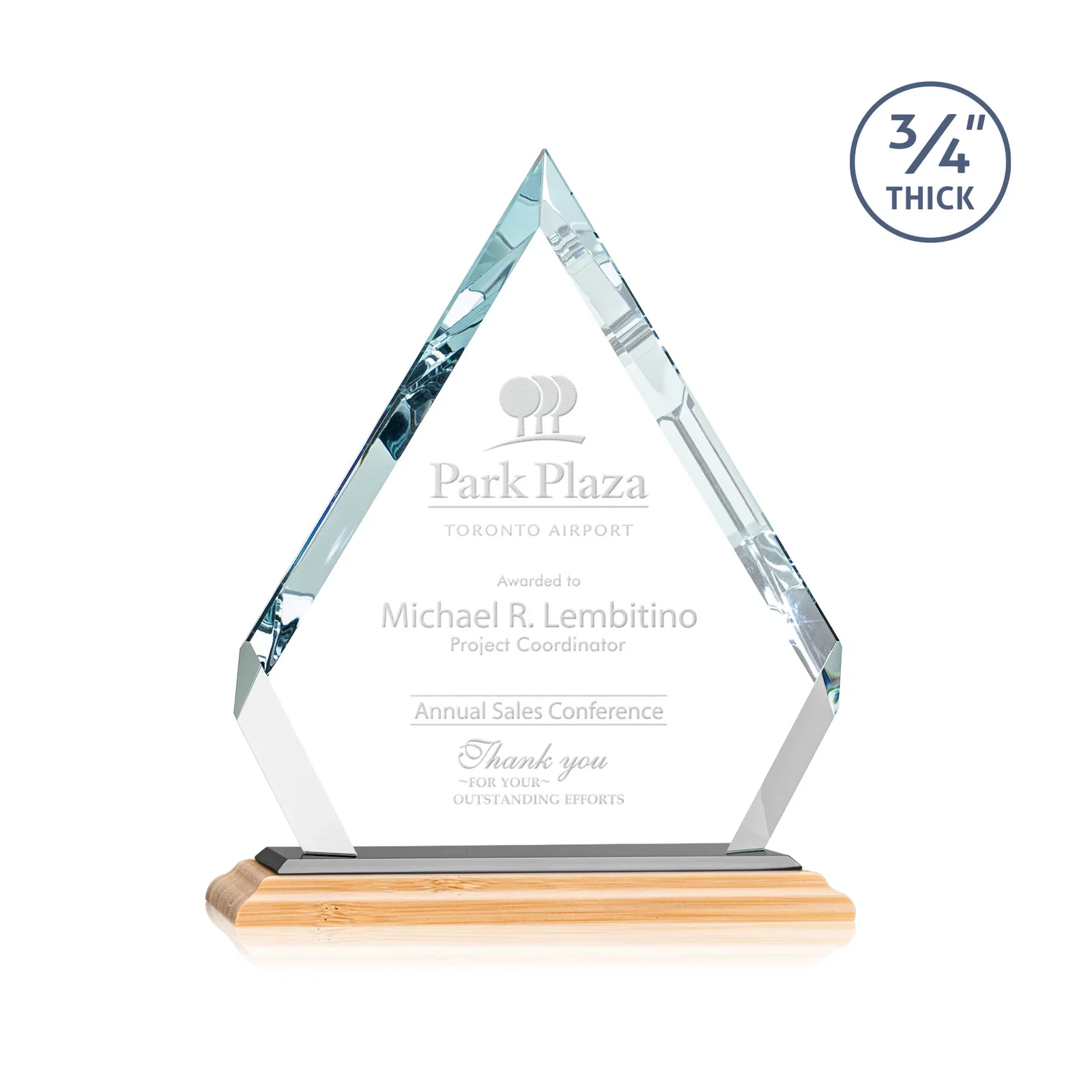 Custom engraved Starfire Crystal Diamond Award With Alternating-Angle Bevel Facets for team milestone celebrations