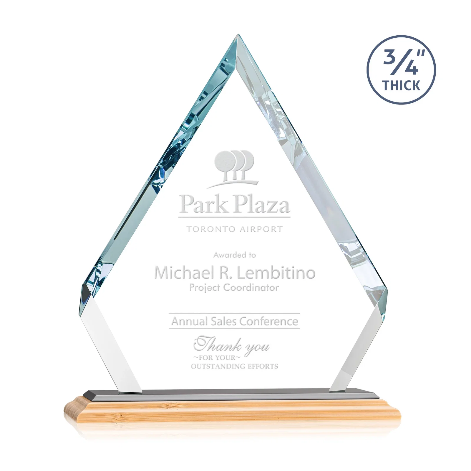 Custom engraved Starfire Crystal Diamond Award With Alternating-Angle Bevel Facets for graduation ceremonies