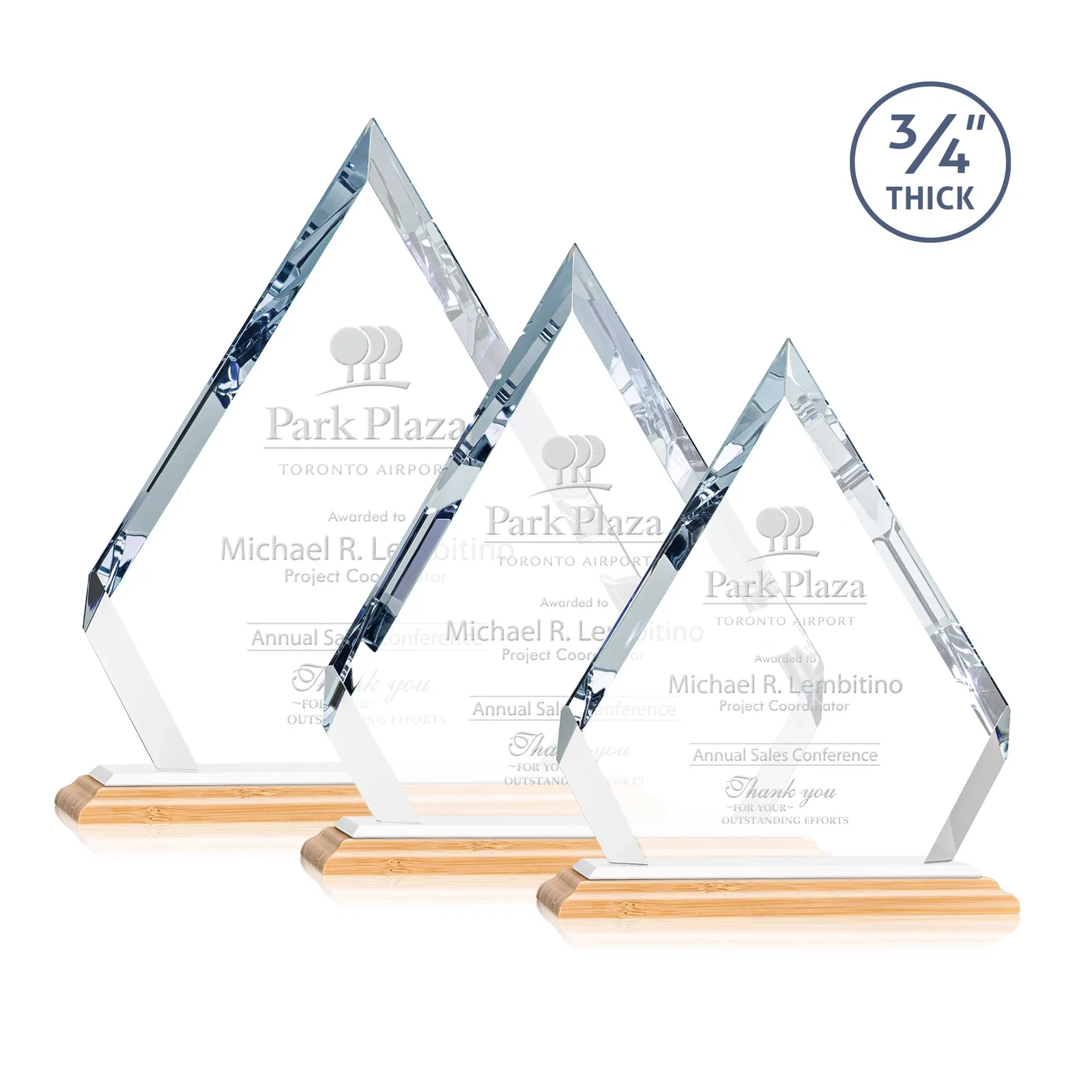 Custom engraved Starfire Crystal Diamond Award With Alternating-Angle Bevel Facets for safety achievement programs