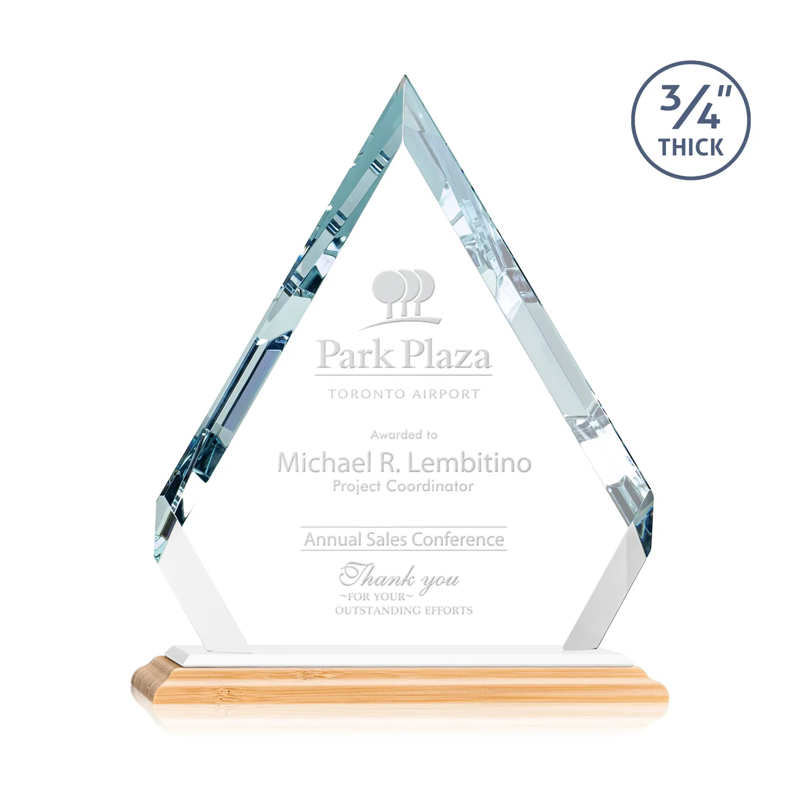 Custom engraved Starfire Crystal Diamond Award With Alternating-Angle Bevel Facets for dealer and partner awards