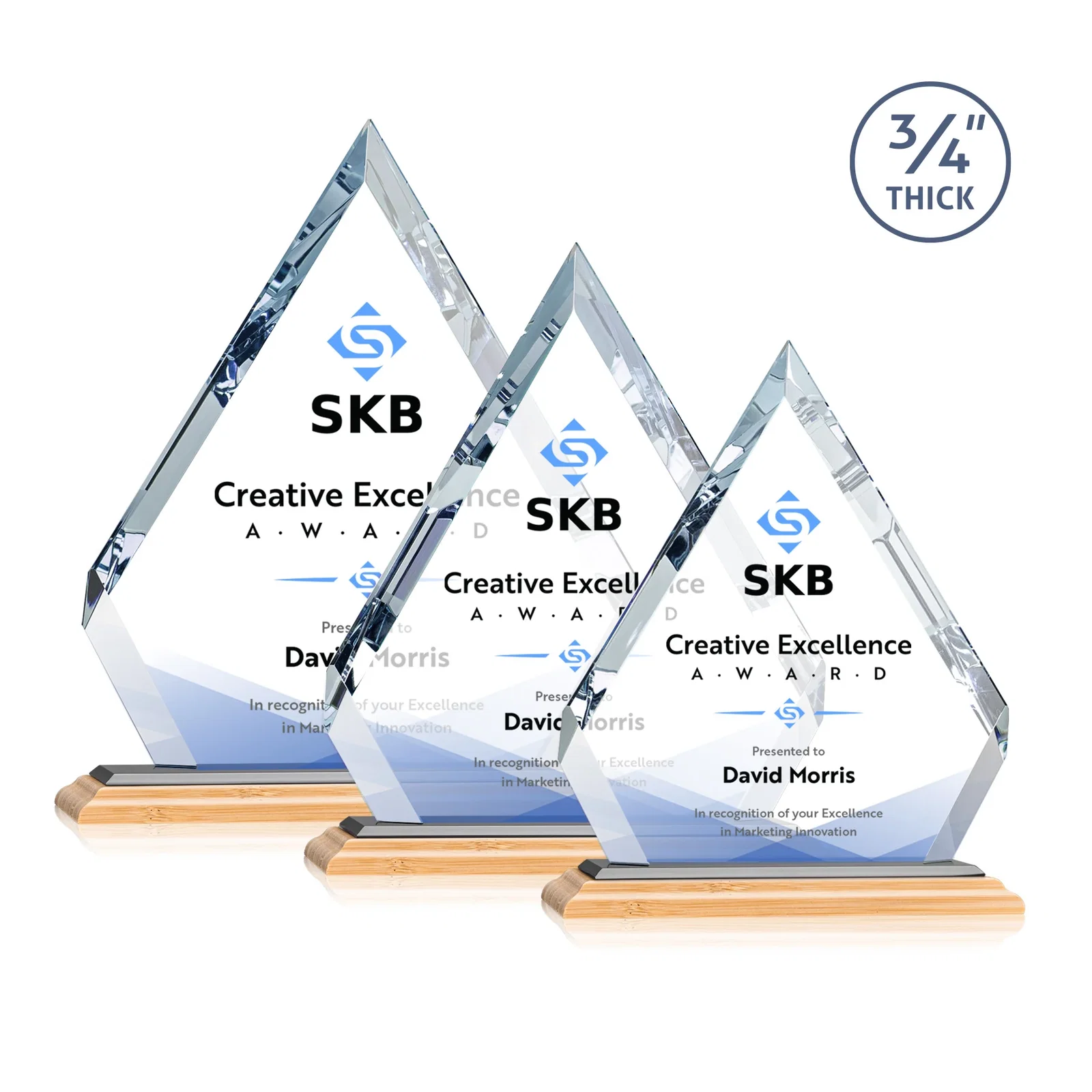 Custom Starfire Crystal Diamond Award With Alternating-Angle Bevel Facets, with your logo for employee recognition