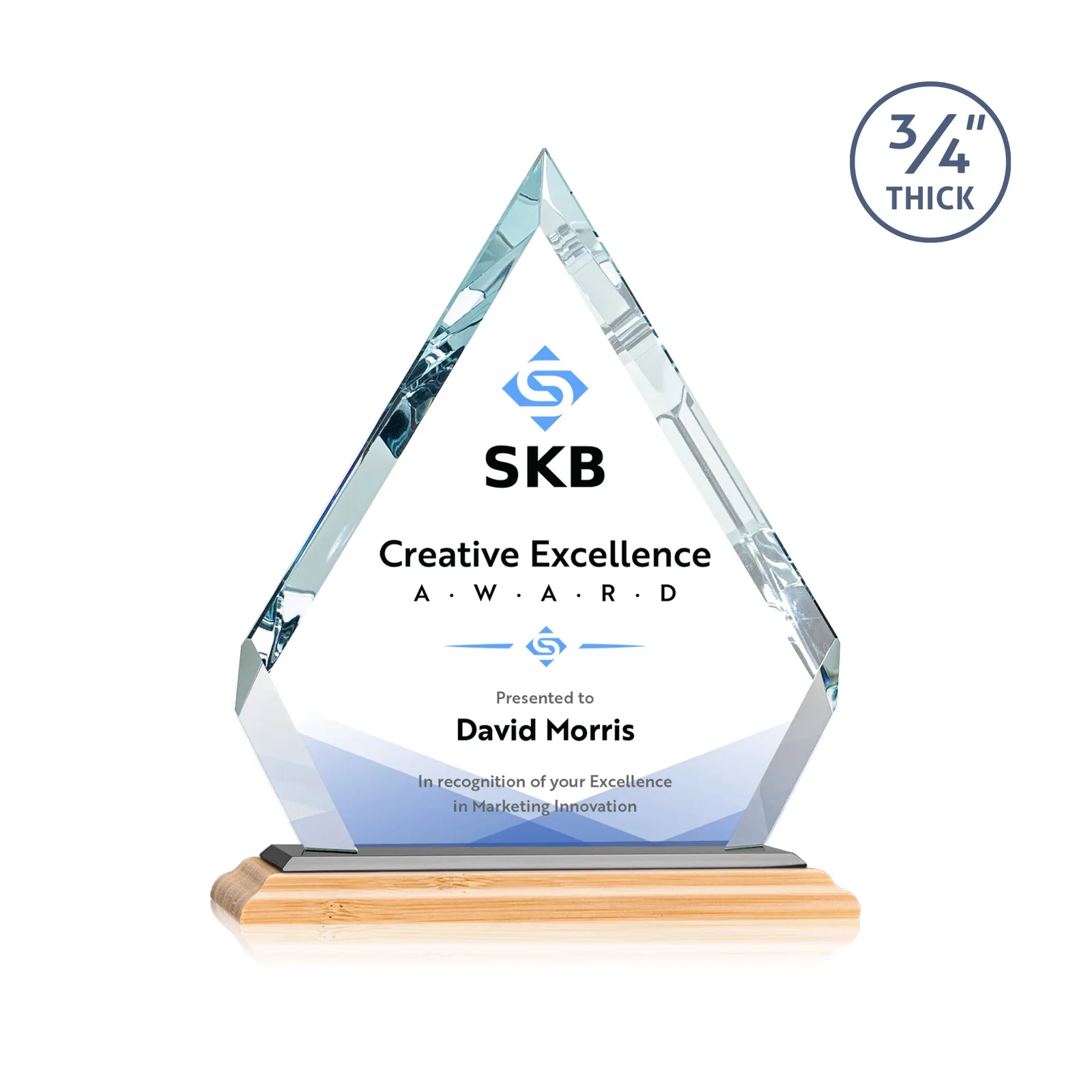 Custom Starfire Crystal Diamond Award With Alternating-Angle Bevel Facets, with your logo for corporate award ceremonies