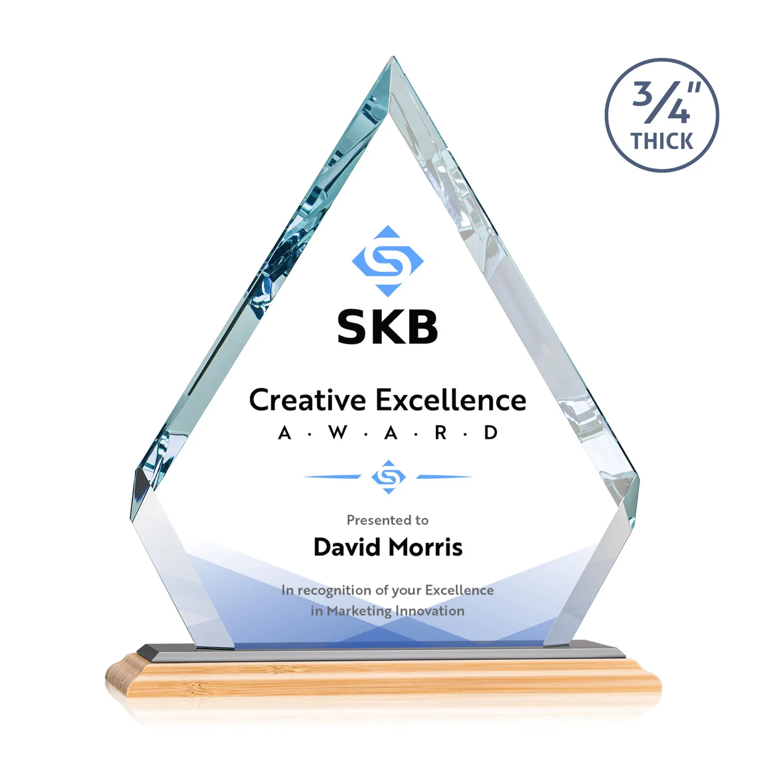 Custom Starfire Crystal Diamond Award With Alternating-Angle Bevel Facets, with your logo for sales achievement awards