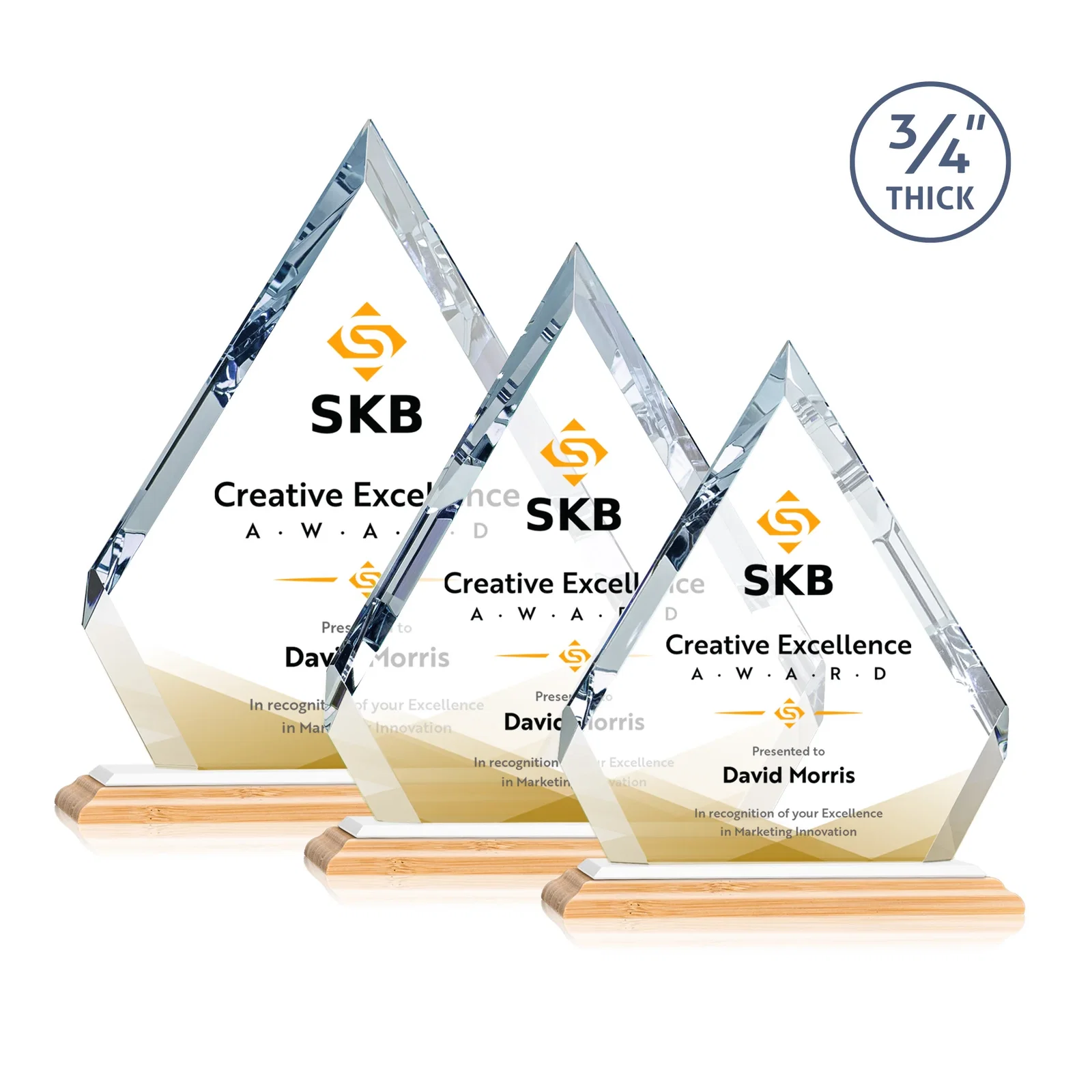Custom Starfire Crystal Diamond Award With Alternating-Angle Bevel Facets, with your logo for retirement presentations