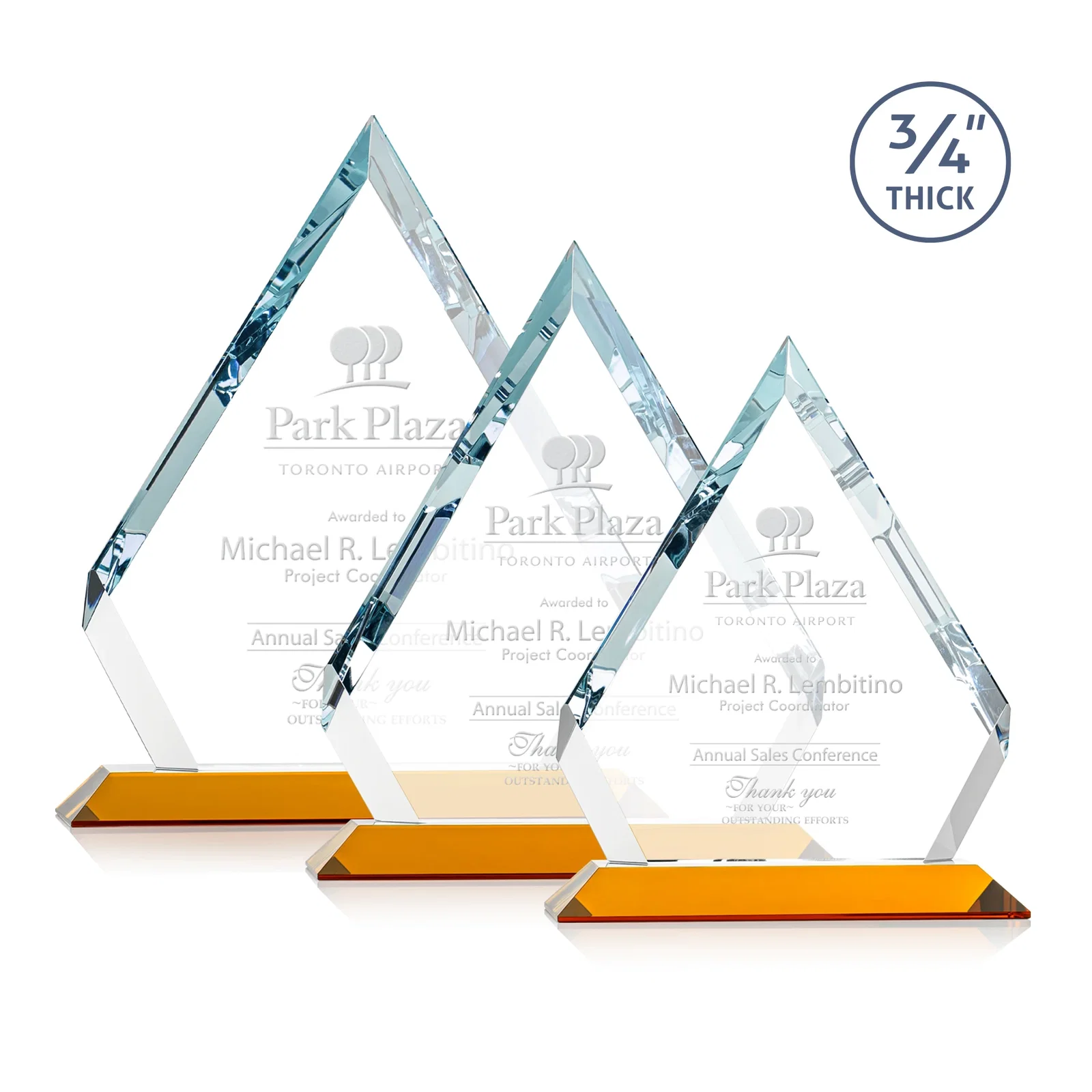 Custom Starfire Crystal Diamond Award With Alternating-Angle Bevel Facets for safety achievement programs