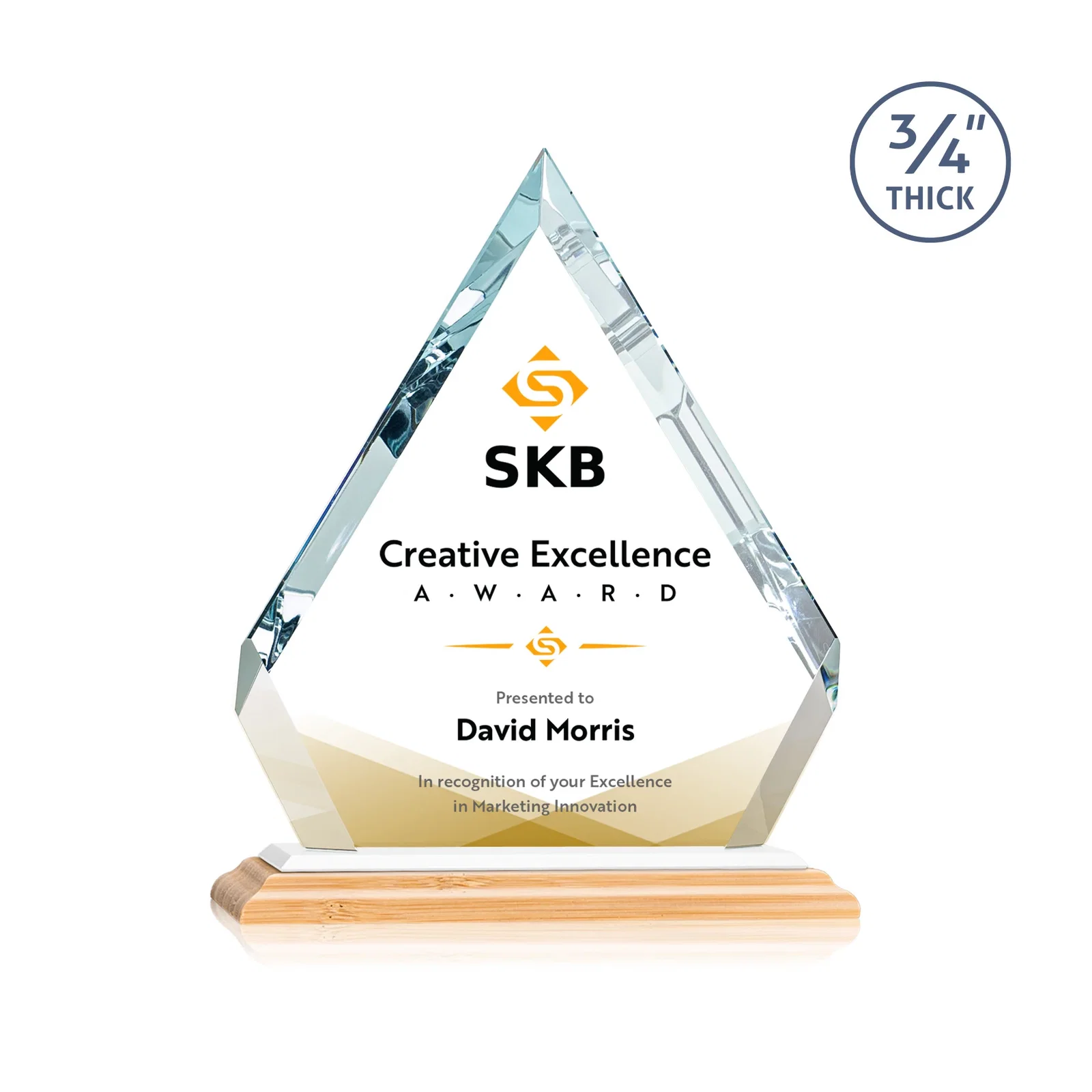 Custom Starfire Crystal Diamond Award With Alternating-Angle Bevel Facets, with your logo for team milestone celebrations