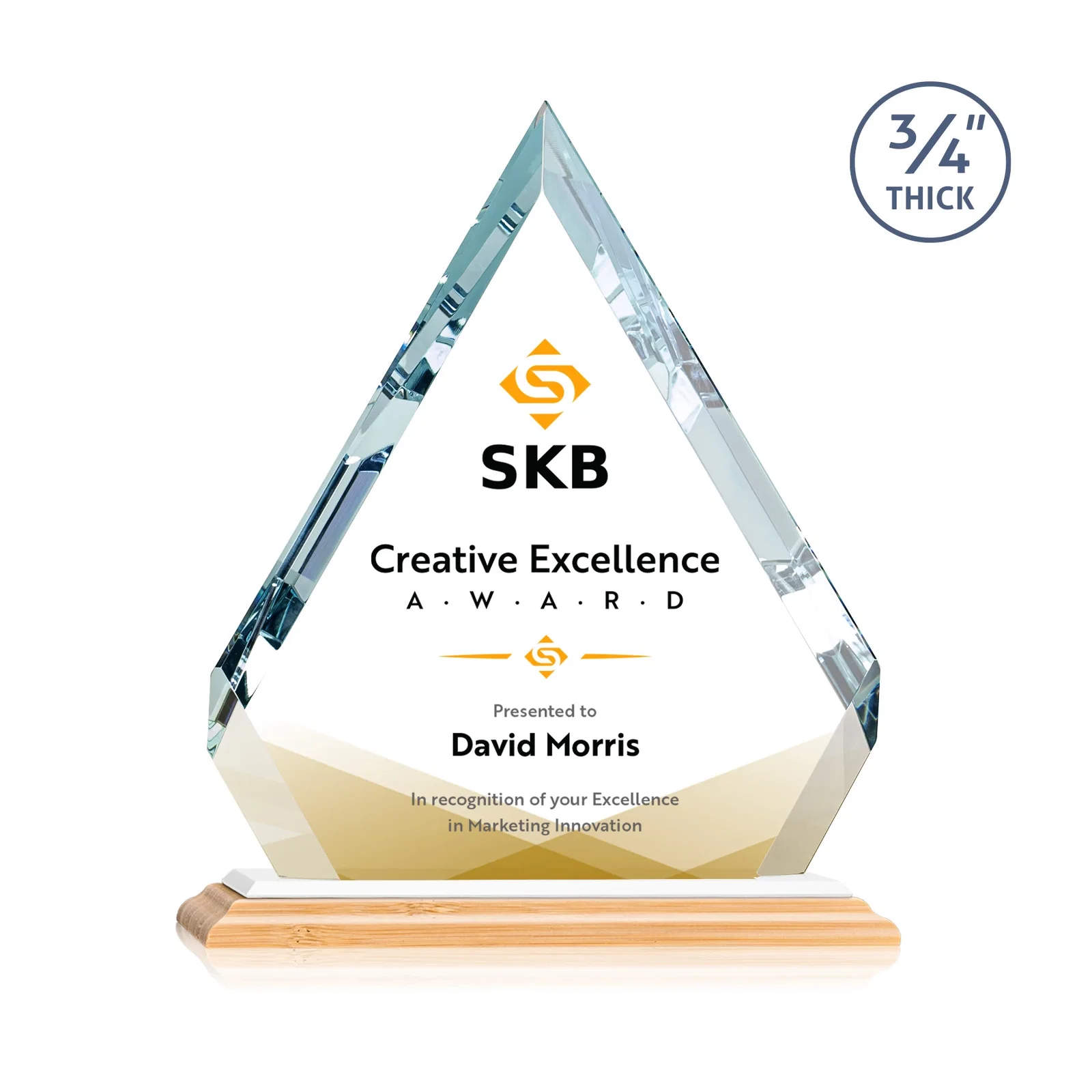 Custom Starfire Crystal Diamond Award With Alternating-Angle Bevel Facets, with your logo for donor appreciation