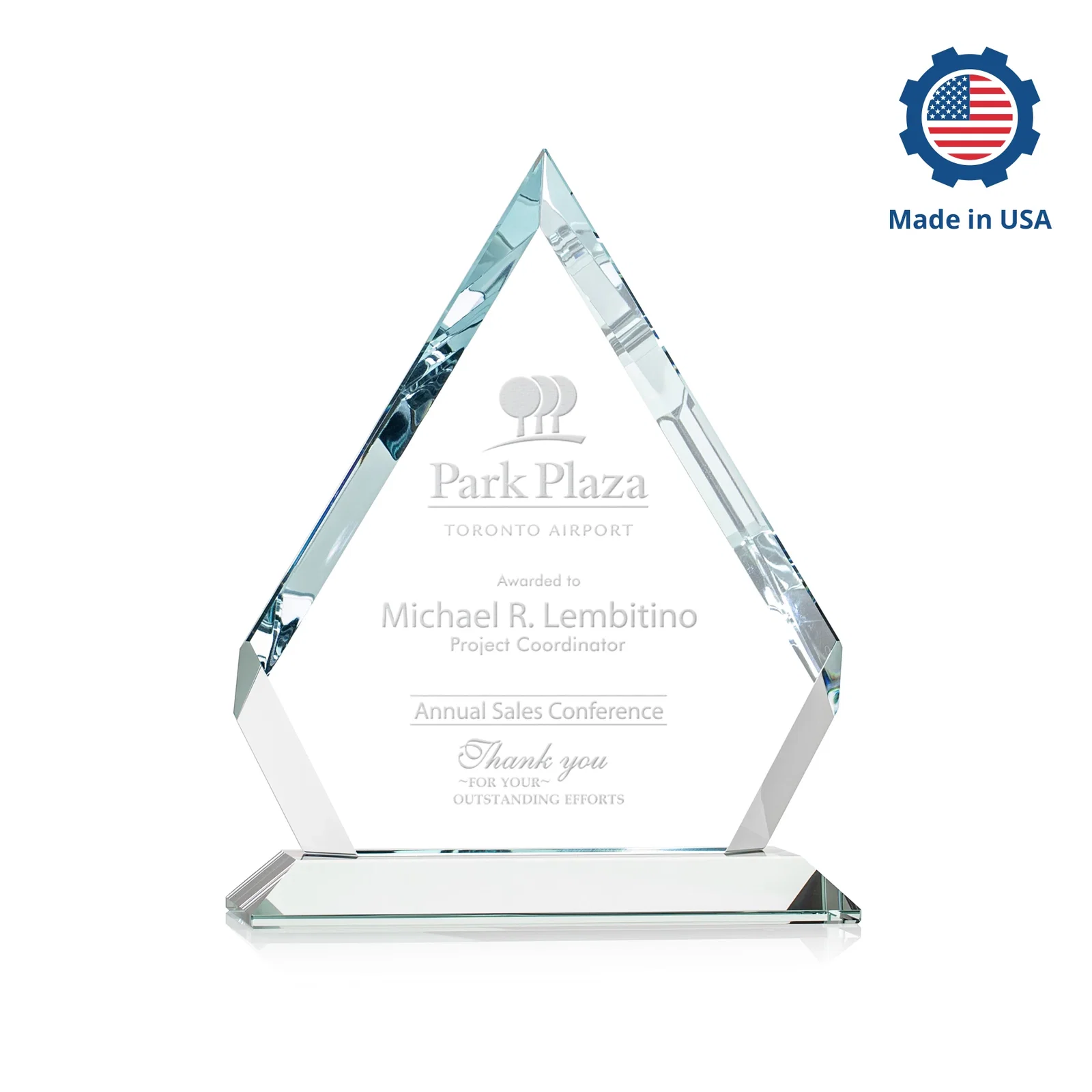 Custom Starfire Crystal Diamond Award With Alternating-Angle Bevel Facets, with your logo for volunteer appreciation