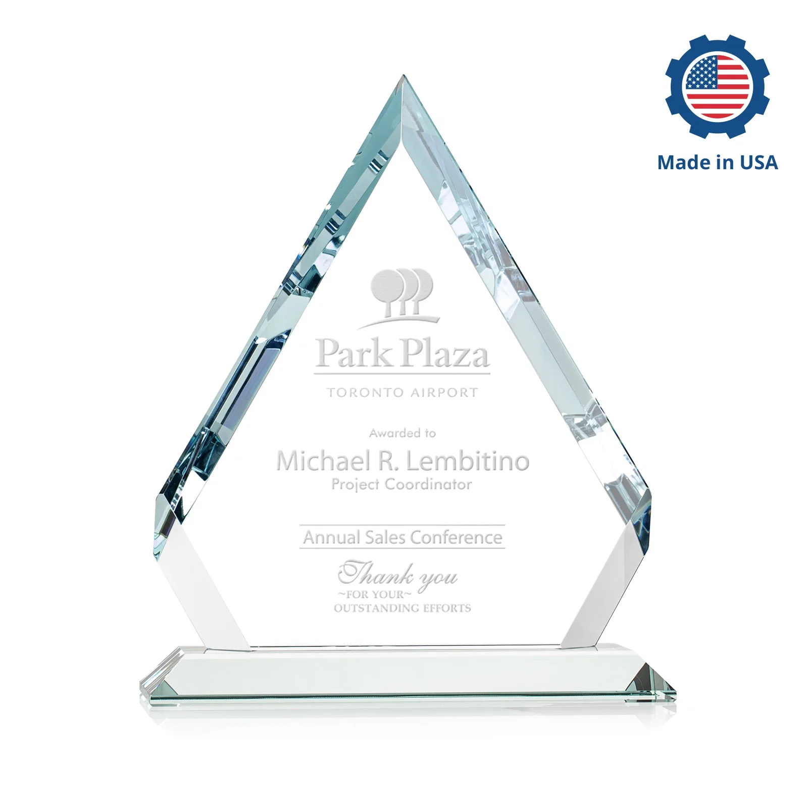 Custom Starfire Crystal Diamond Award With Alternating-Angle Bevel Facets, with your logo for dealer and partner awards