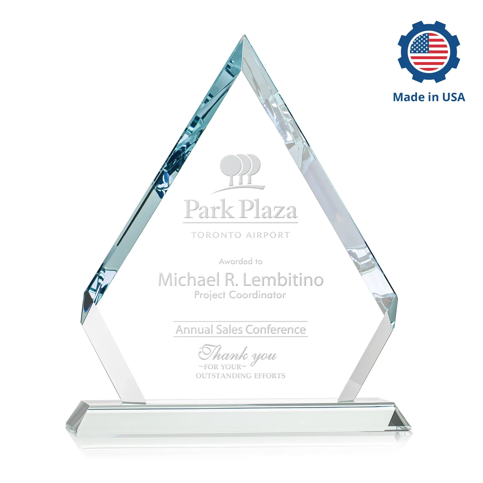 Custom Starfire Crystal Diamond Award With Alternating-Angle Bevel Facets, with your logo for company anniversary events