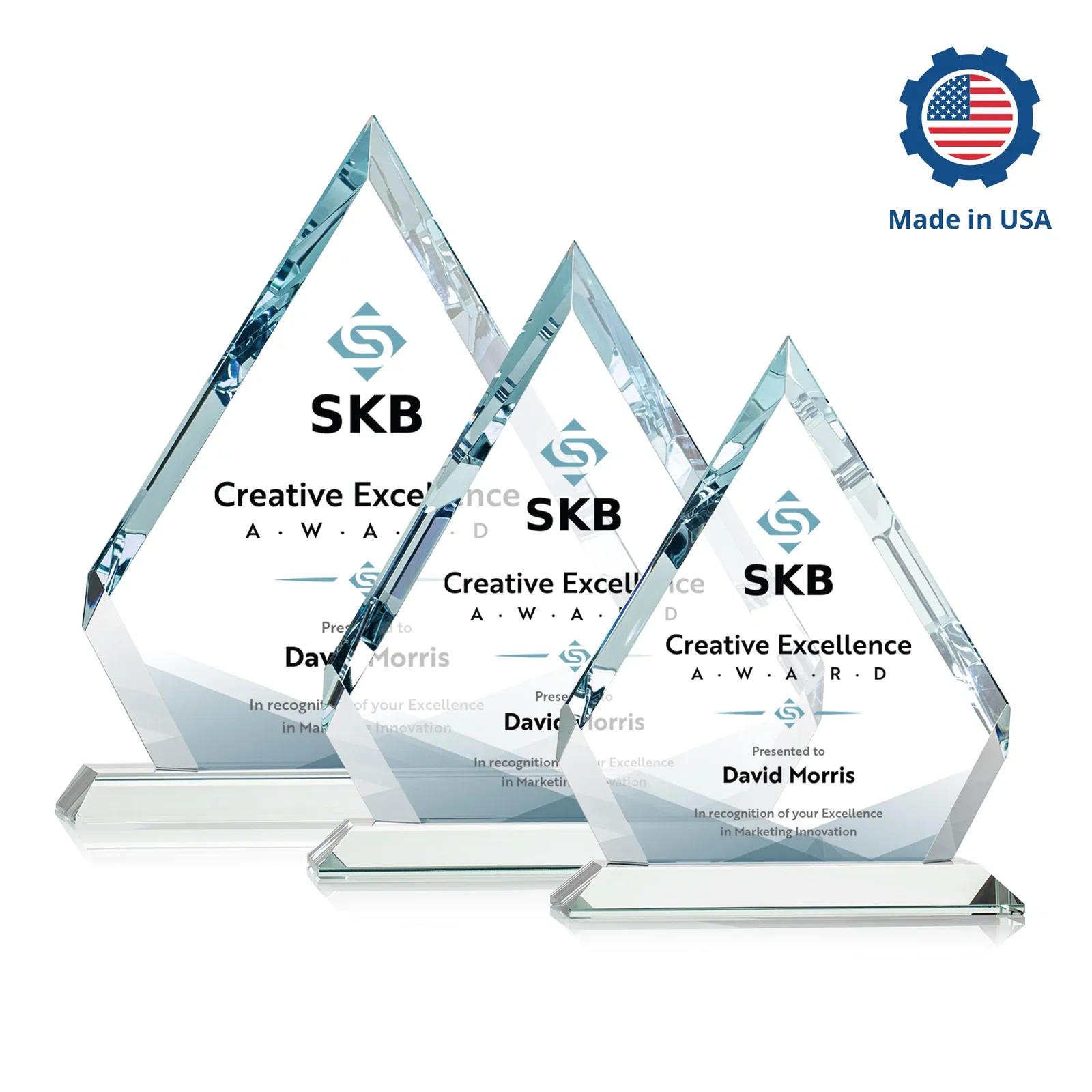 Personalized Starfire Crystal Diamond Award With Alternating-Angle Bevel Facets, with your logo for employee recognition