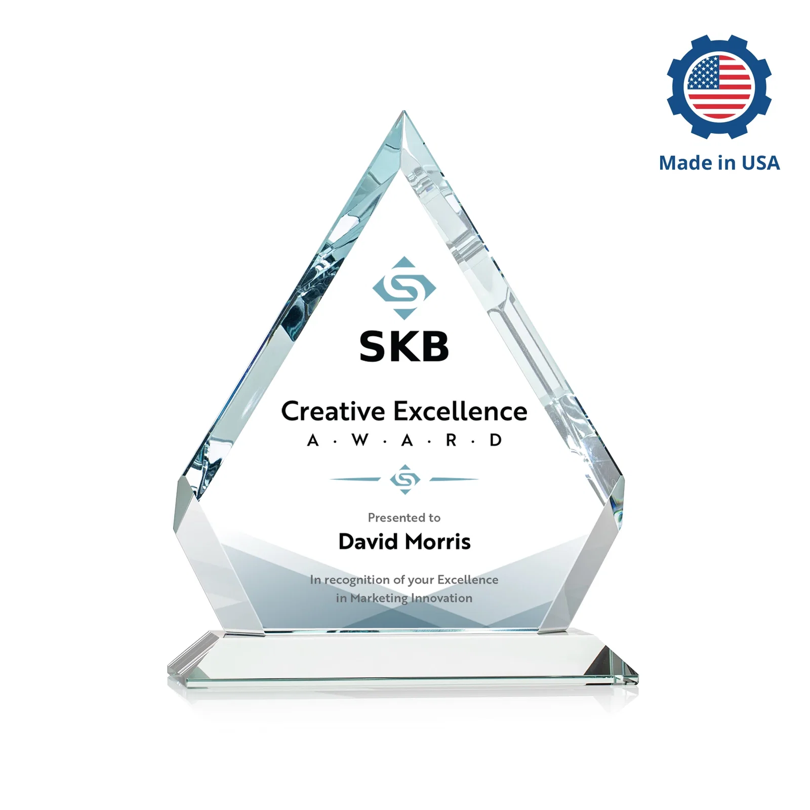Personalized Starfire Crystal Diamond Award With Alternating-Angle Bevel Facets, with your logo for corporate award ceremonies