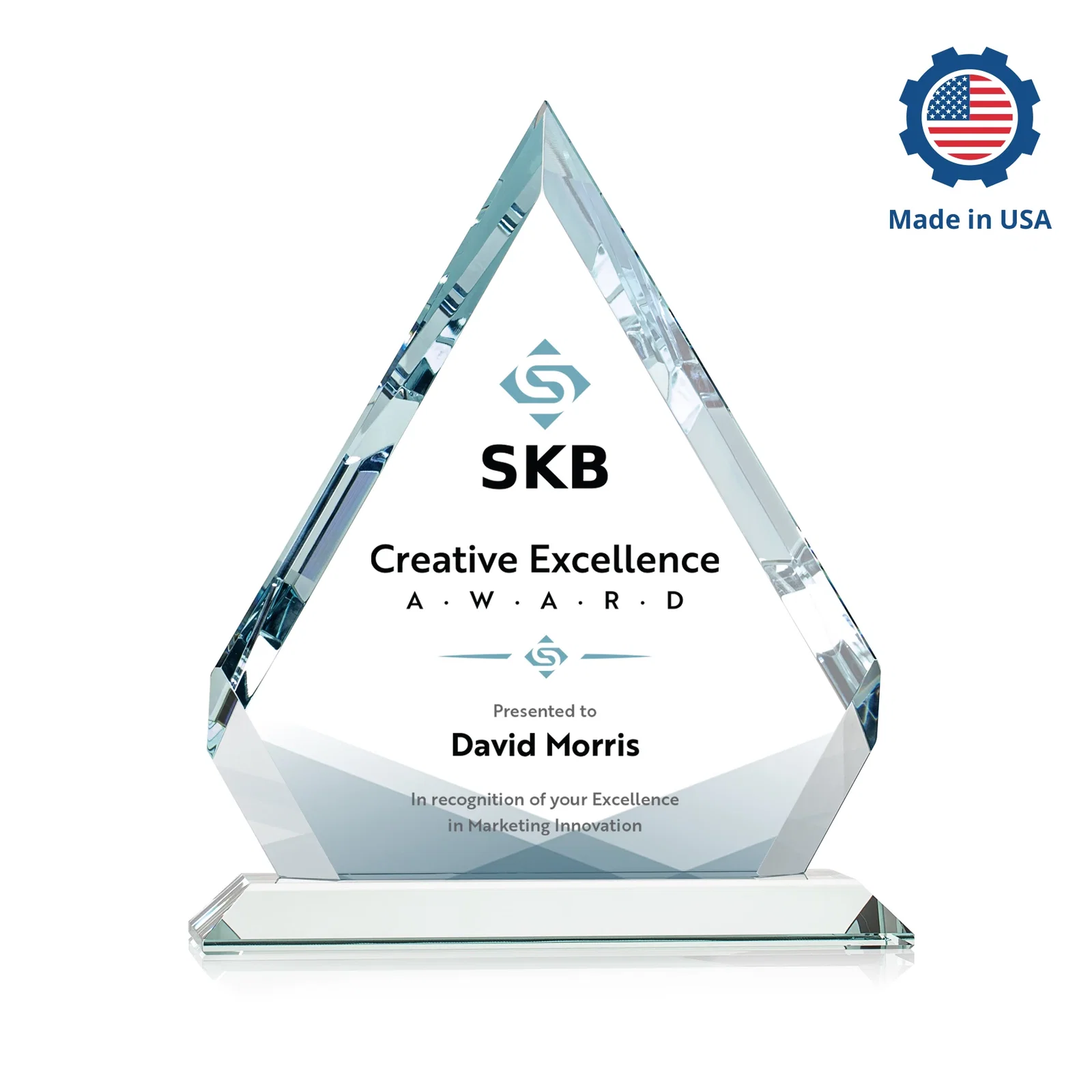Personalized Starfire Crystal Diamond Award With Alternating-Angle Bevel Facets, with your logo for service anniversary gifts