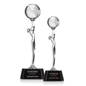Optical Crystal Globe Award Held by Chrome Goddess Figure