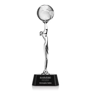 Optical Crystal Globe Award Held by Chrome Goddess Figure