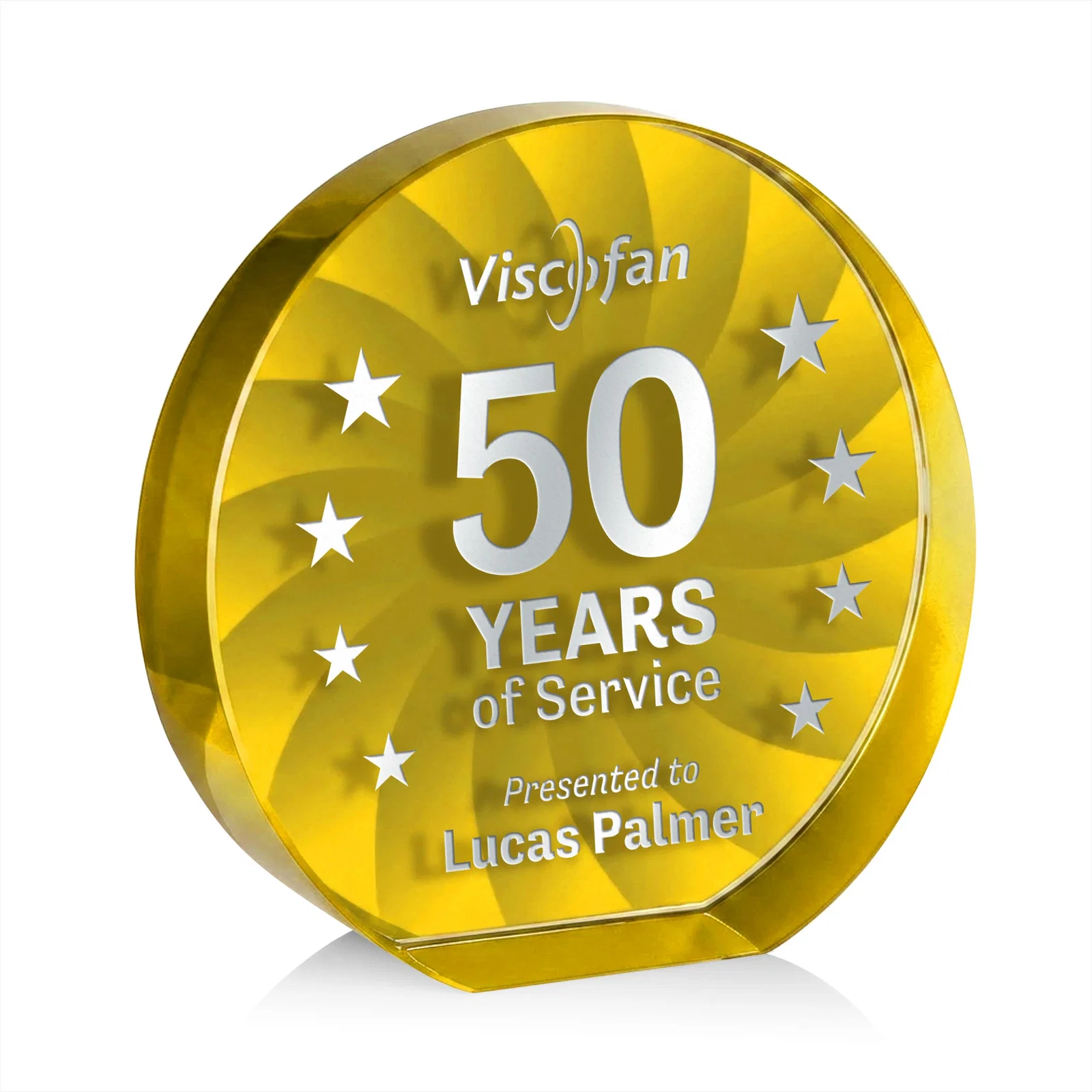 Custom printed Optical Crystal Circle Award in 9 Colors for team milestone celebrations