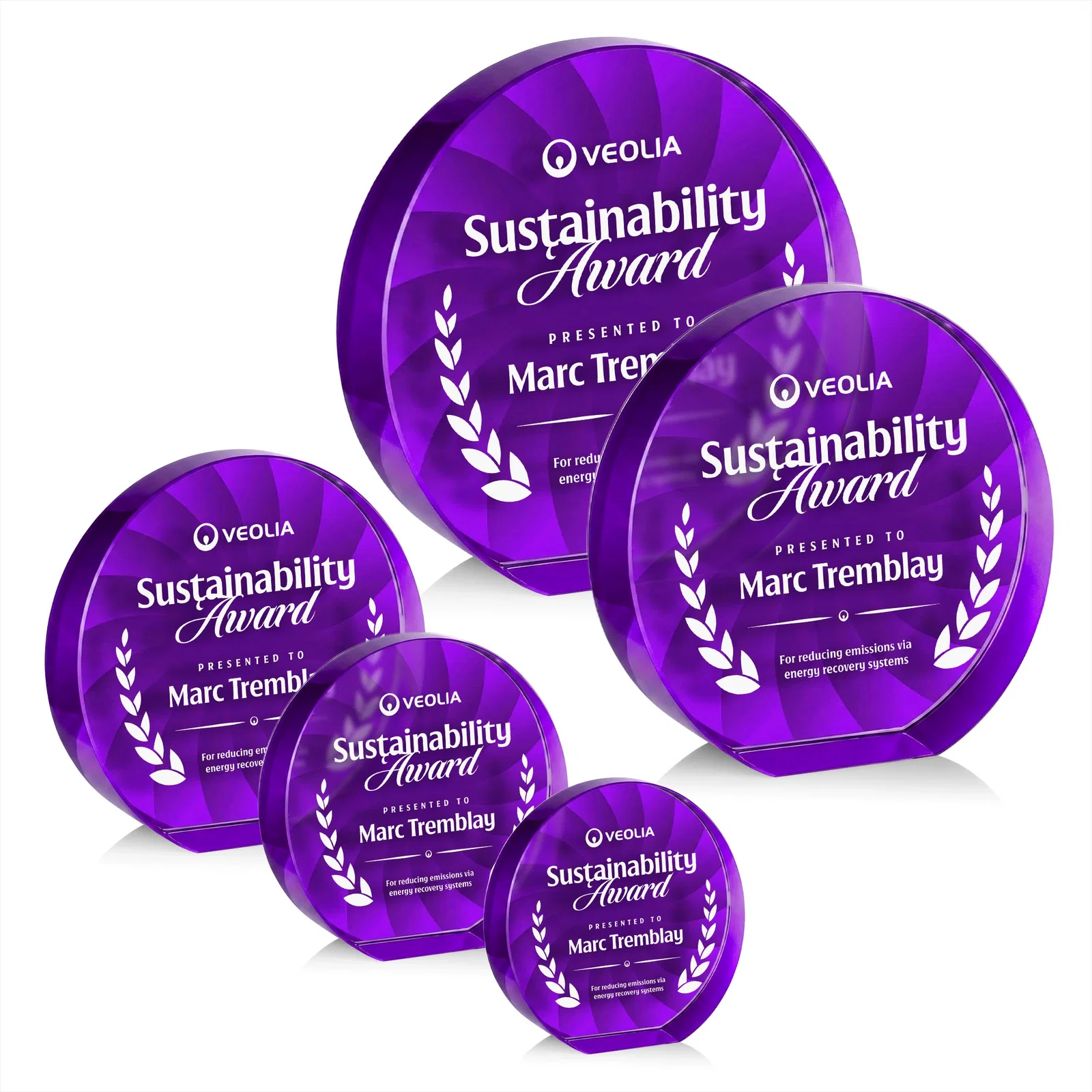 Custom engraved Optical Crystal Circle Award in 9 Colors for donor appreciation