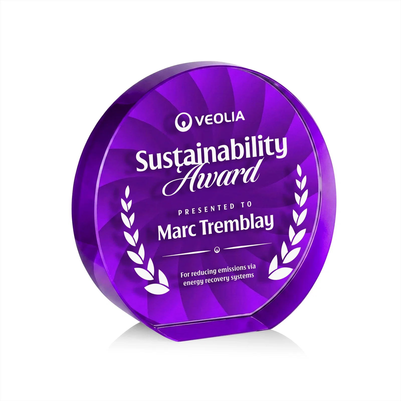 Custom engraved Optical Crystal Circle Award in 9 Colors for safety achievement programs