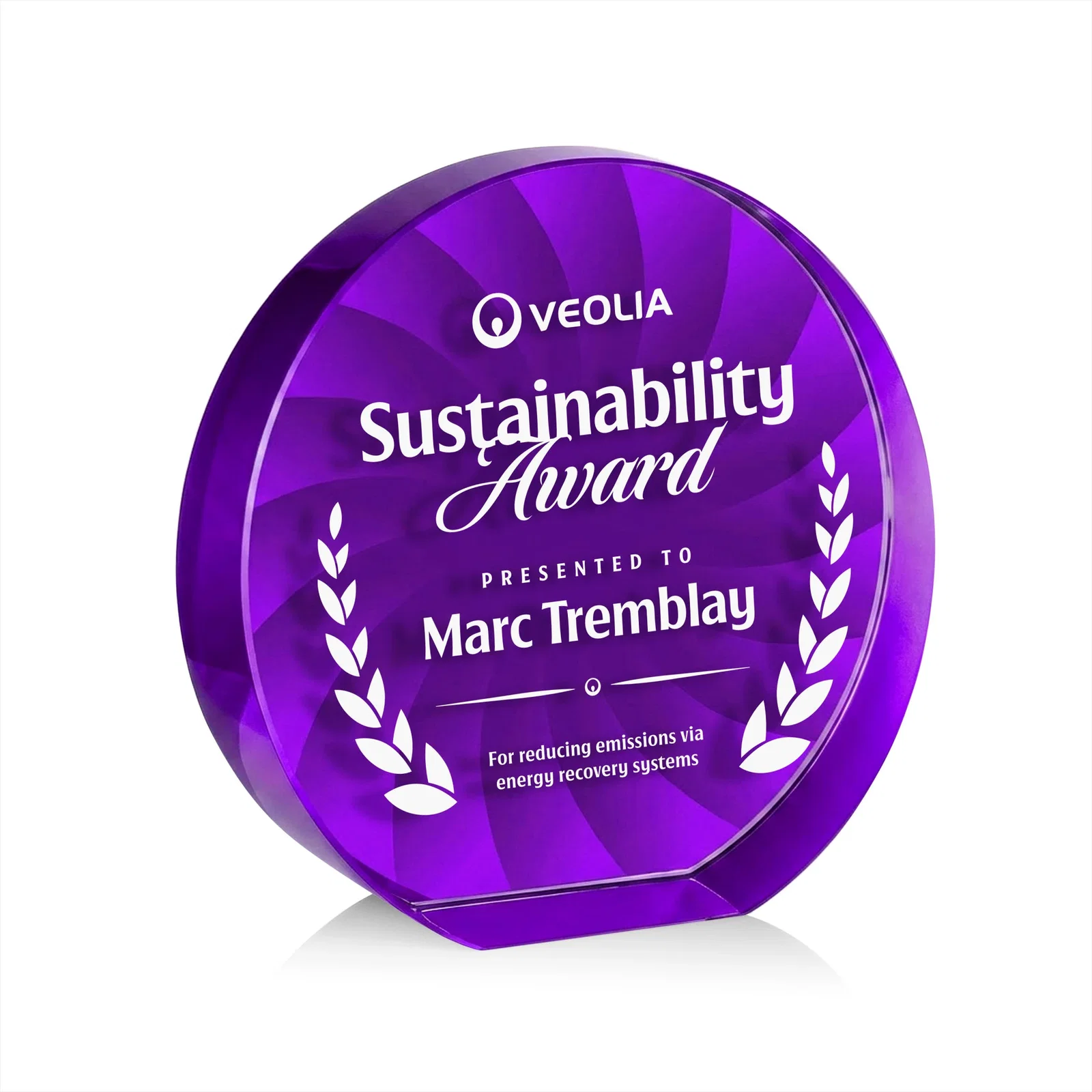 Custom engraved Optical Crystal Circle Award in 9 Colors for volunteer appreciation
