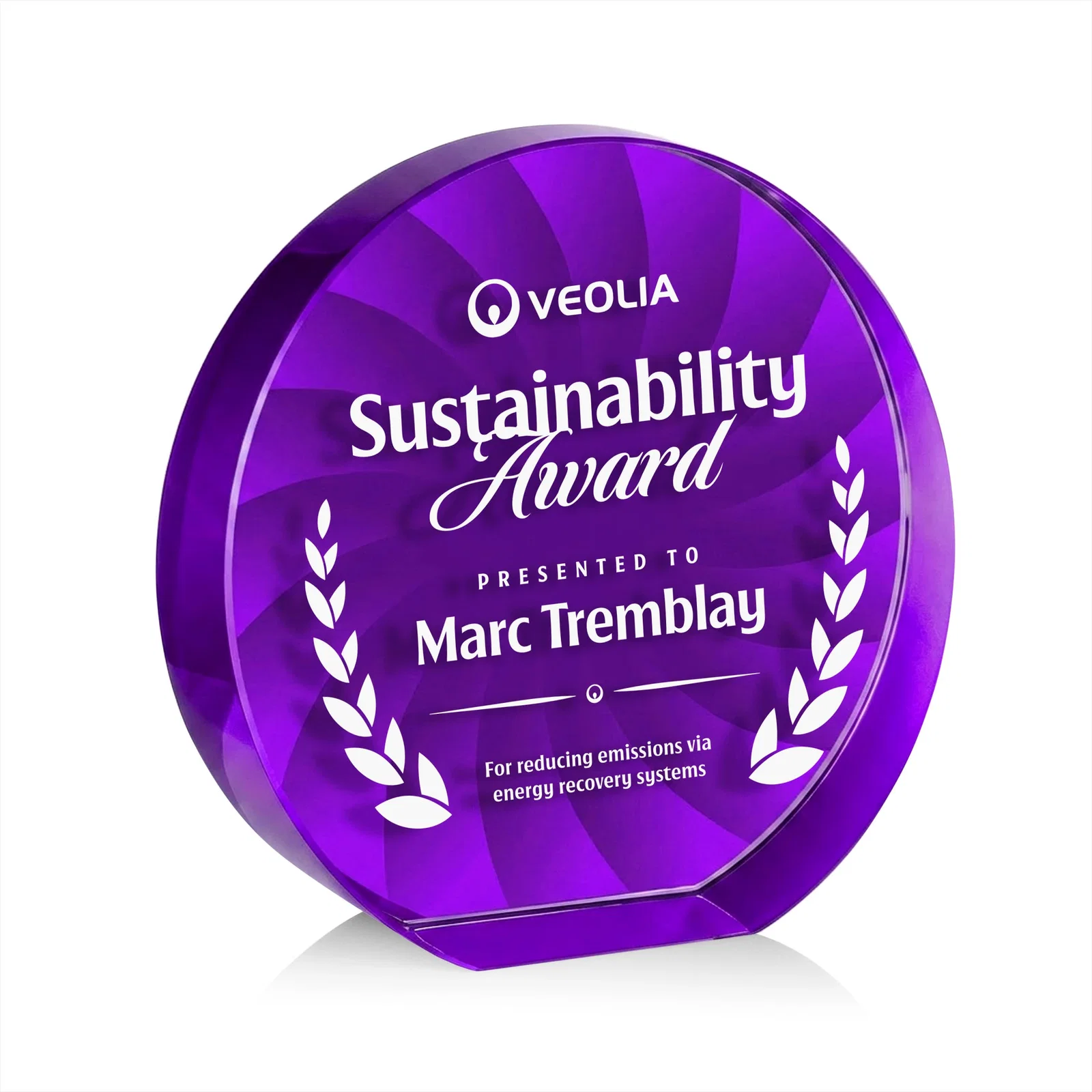 Custom engraved Optical Crystal Circle Award in 9 Colors for dealer and partner awards