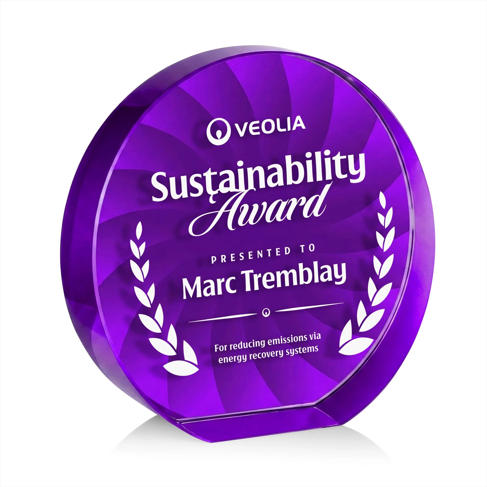 Custom engraved Optical Crystal Circle Award in 9 Colors for company anniversary events