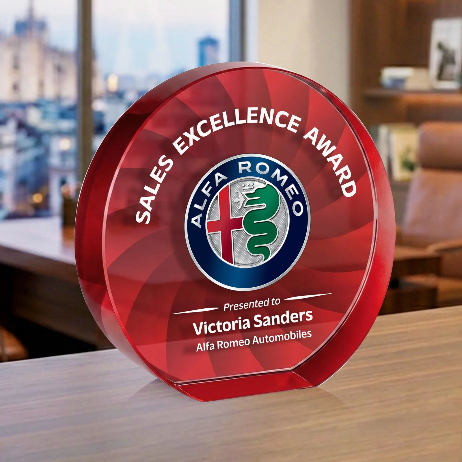 Personalized Optical Crystal Circle Award in 9 Colors, with your logo for employee recognition