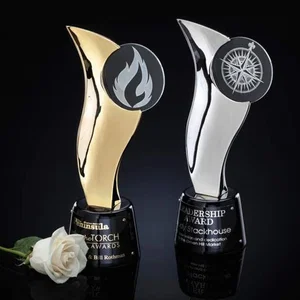 Cast Metal Flame Award, Metal Wraps Around a Crystal Disc