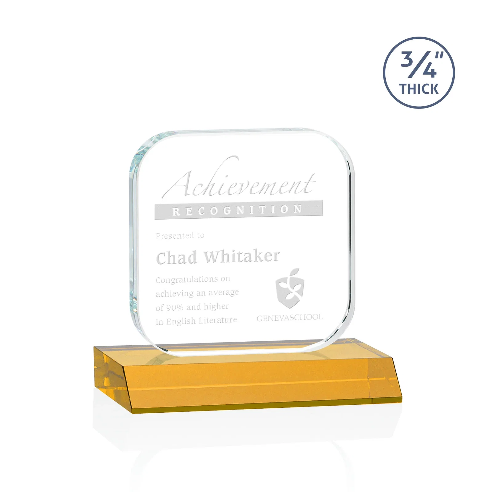 Custom Starfire Crystal App-Icon Award on a Mitered Crystal Base, awards for company anniversary events