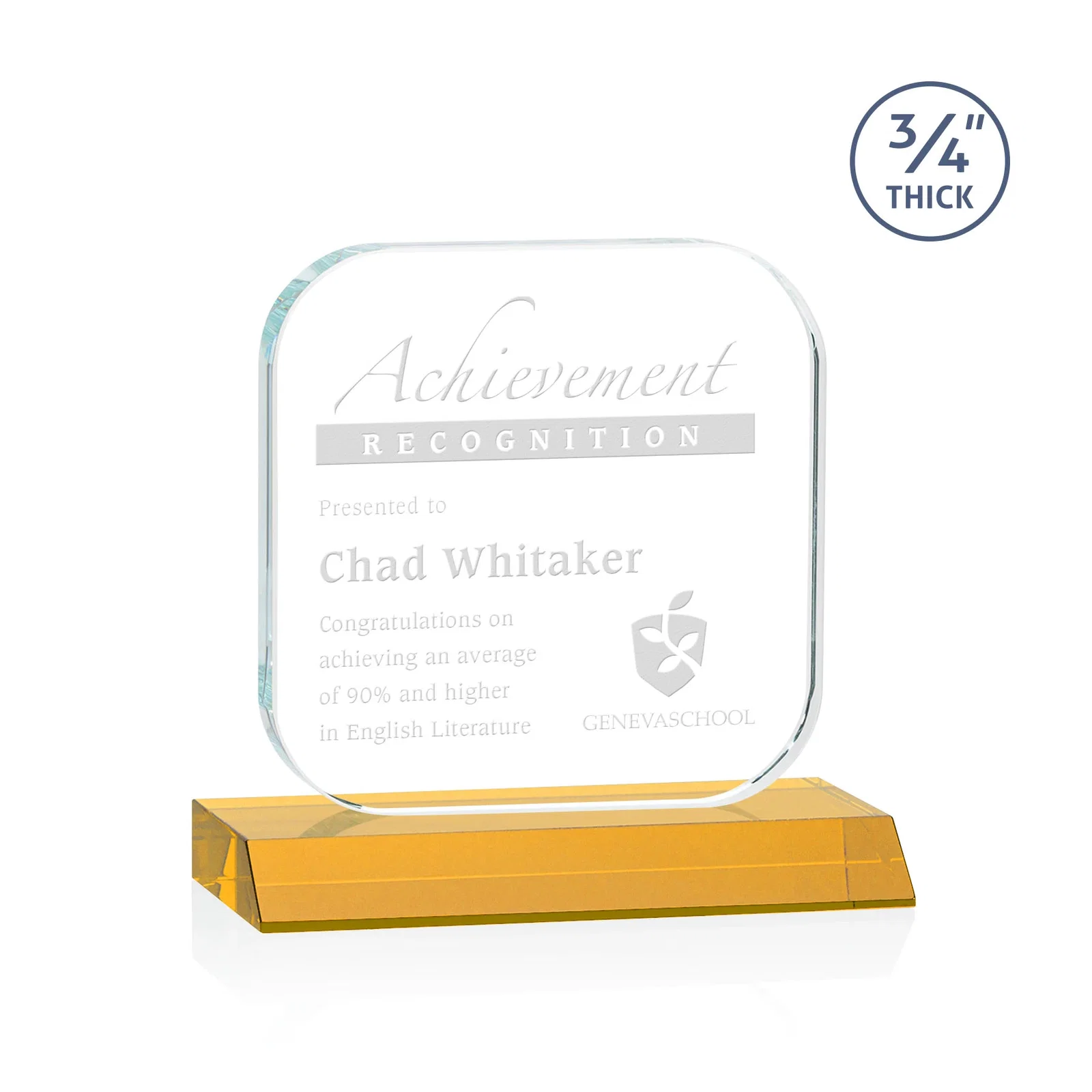 Personalized Starfire Crystal App-Icon Award on a Mitered Crystal Base, awards for employee recognition