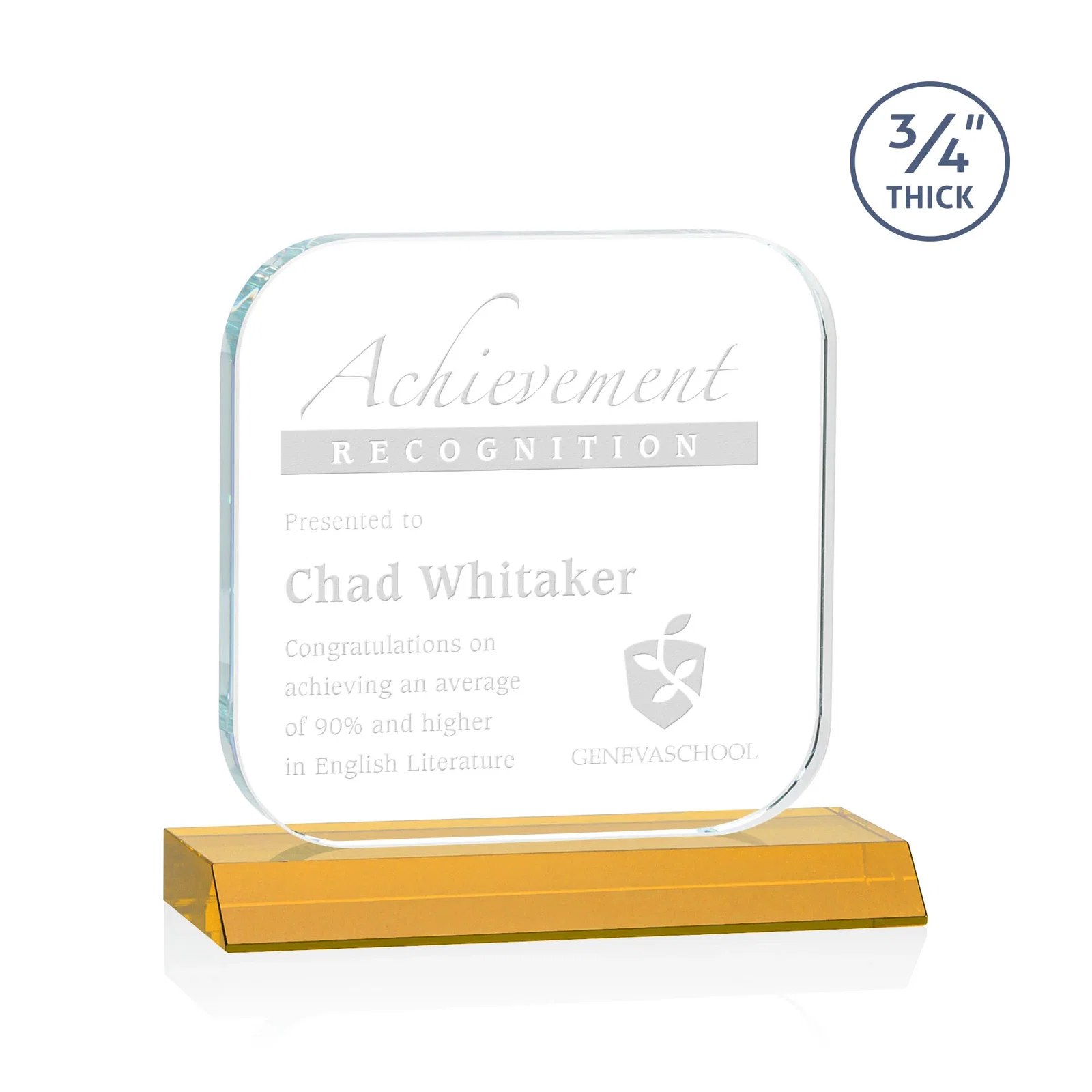 Personalized Starfire Crystal App-Icon Award on a Mitered Crystal Base, awards for corporate award ceremonies