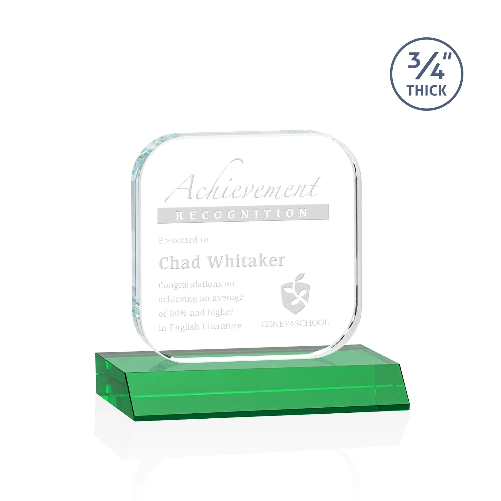 Personalized Starfire Crystal App-Icon Award on a Mitered Crystal Base, awards for retirement presentations