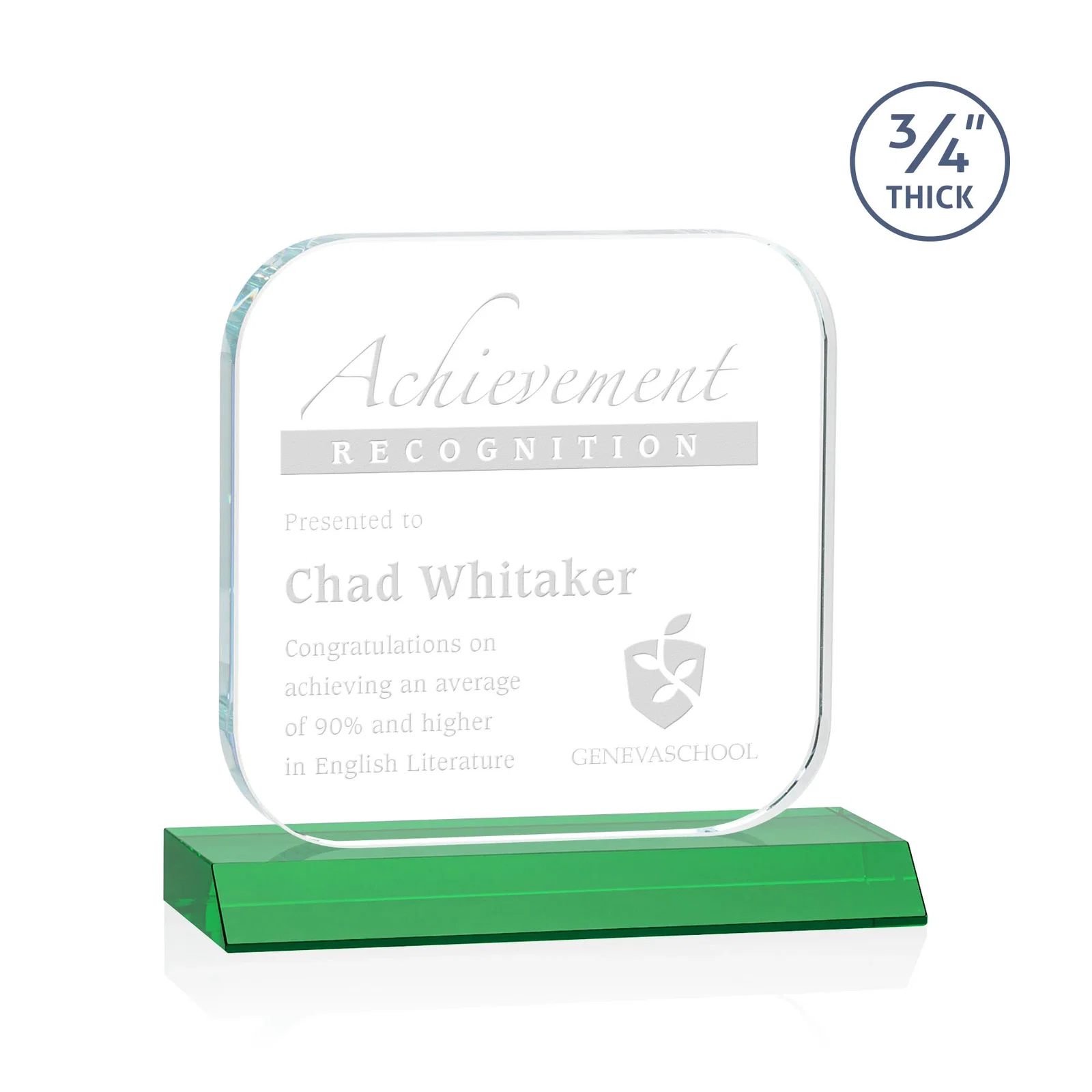 Personalized Starfire Crystal App-Icon Award on a Mitered Crystal Base, awards for donor appreciation