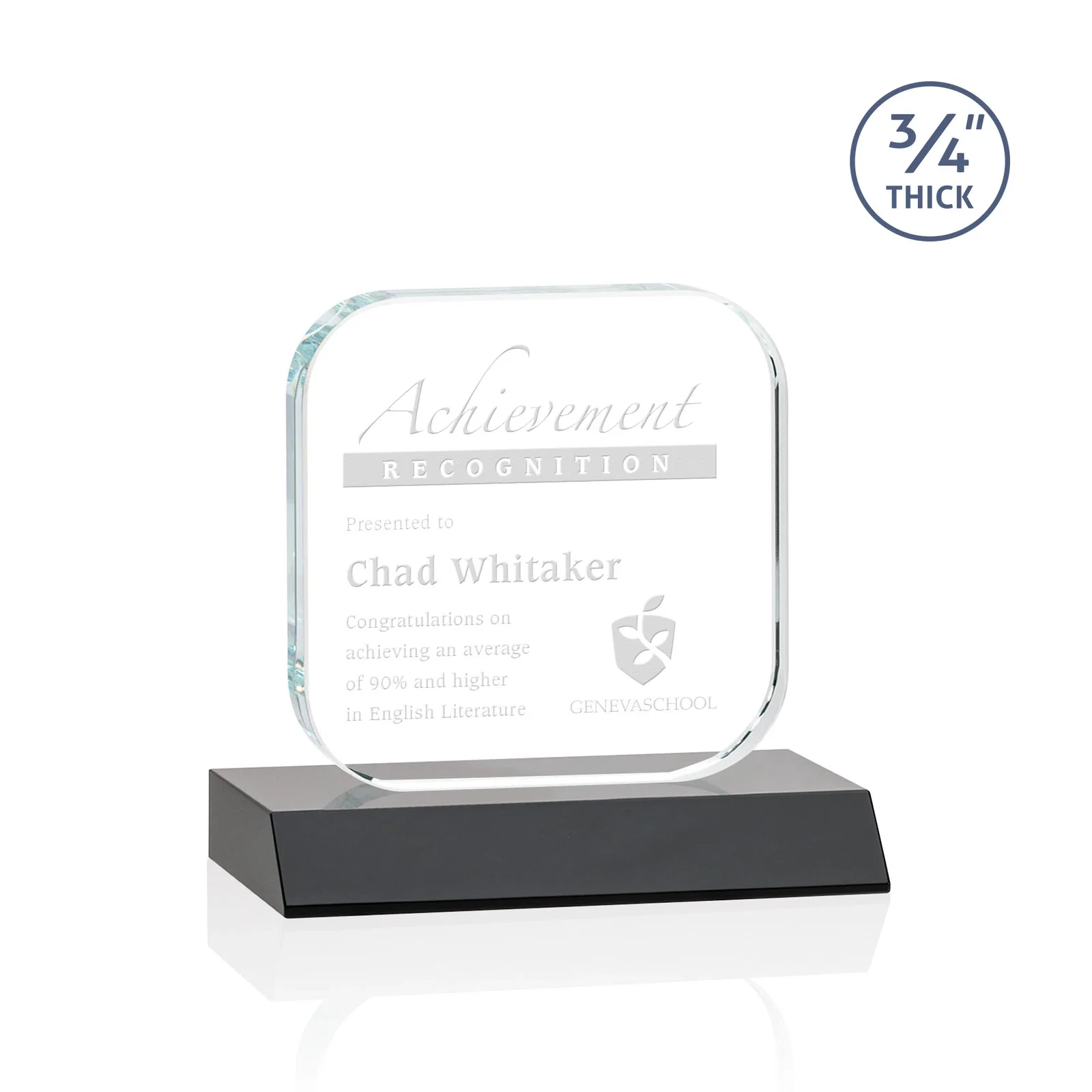 Personalized Starfire Crystal App-Icon Award on a Mitered Crystal Base, awards for volunteer appreciation