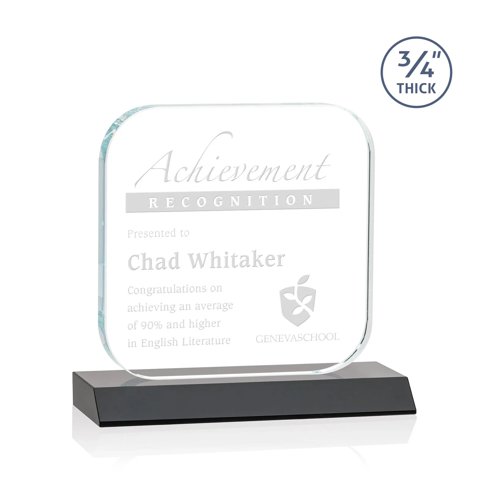 Personalized Starfire Crystal App-Icon Award on a Mitered Crystal Base, awards for company anniversary events