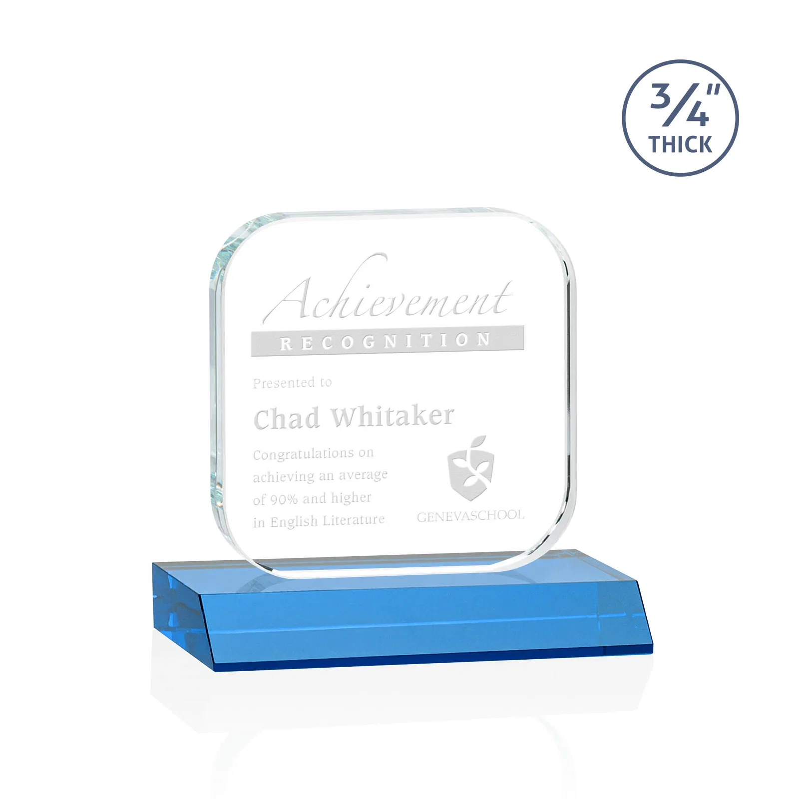 Branded Starfire Crystal App-Icon Award on a Mitered Crystal Base, awards for employee recognition