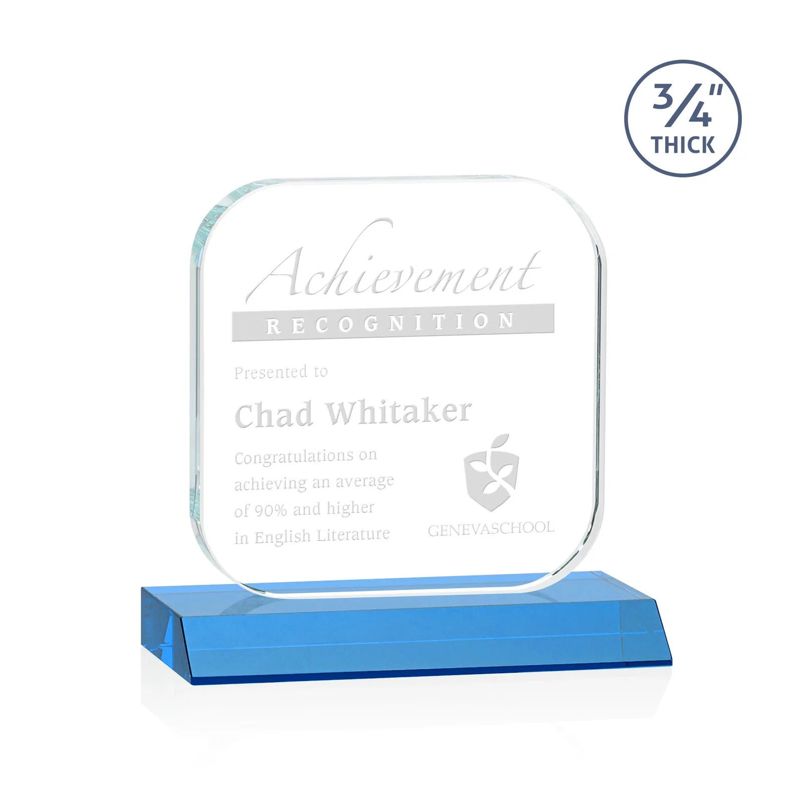 Branded Starfire Crystal App-Icon Award on a Mitered Crystal Base, awards for corporate award ceremonies