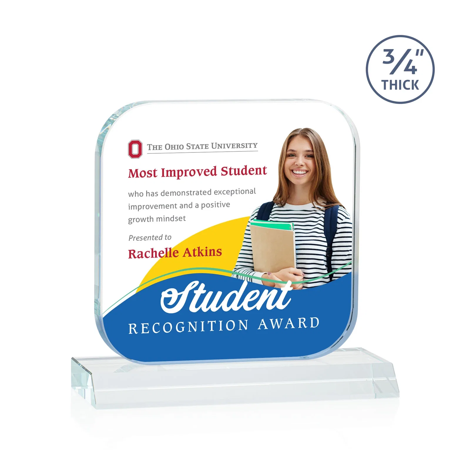 Branded Starfire Crystal App-Icon Award on a Mitered Crystal Base, awards for graduation ceremonies