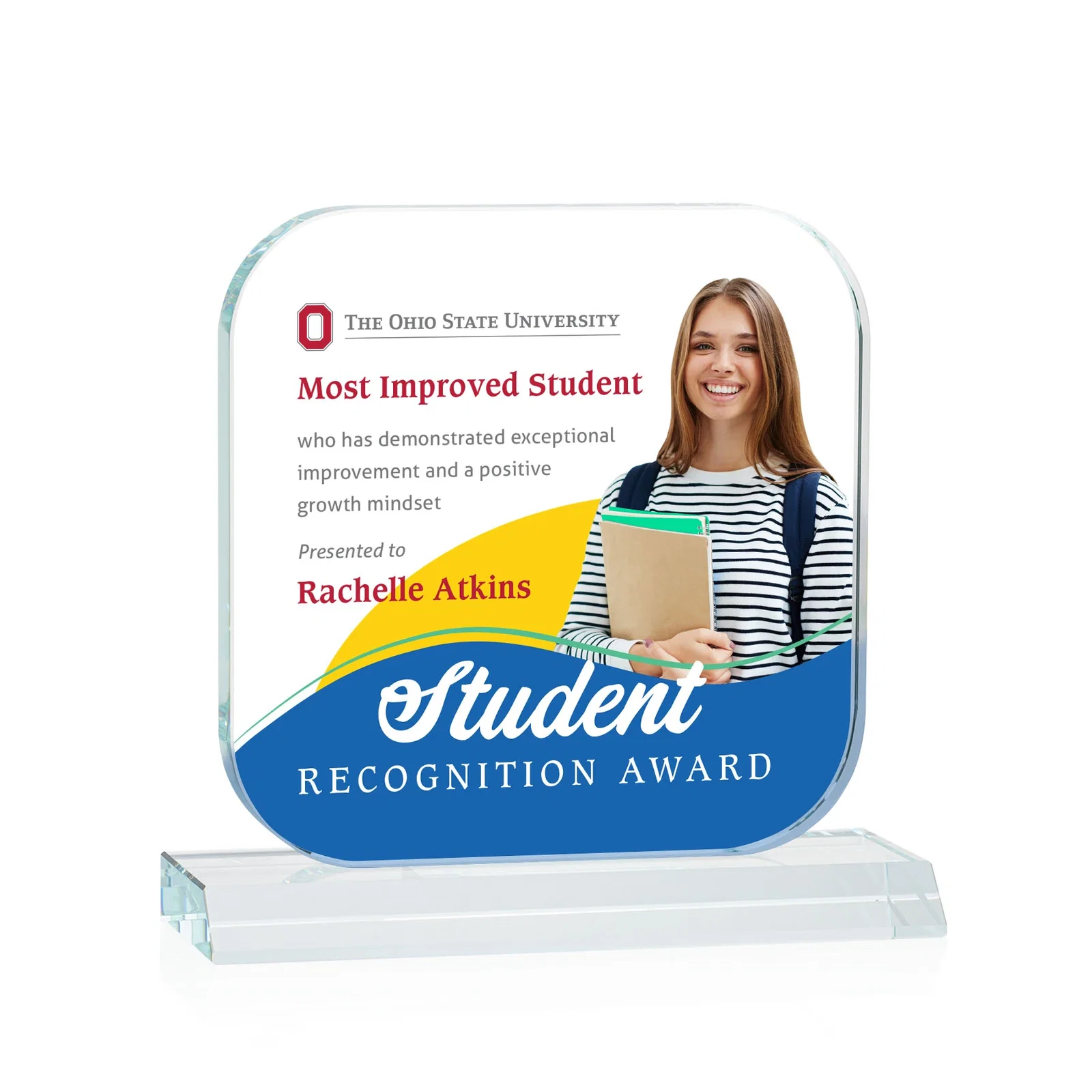 Branded Starfire Crystal App-Icon Award on a Mitered Crystal Base, awards for safety achievement programs