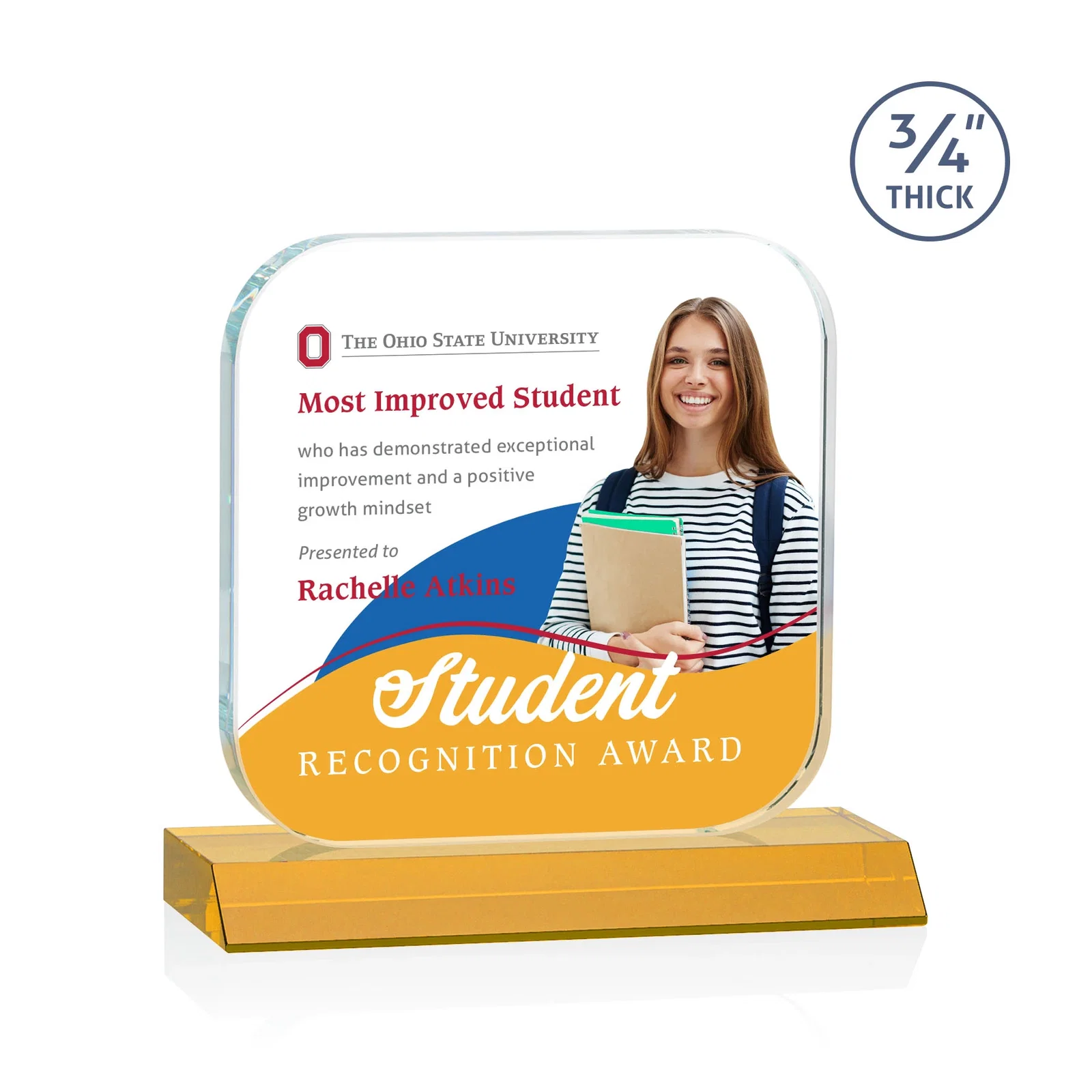 Custom printed Starfire Crystal App-Icon Award on a Mitered Crystal Base, awards for employee recognition