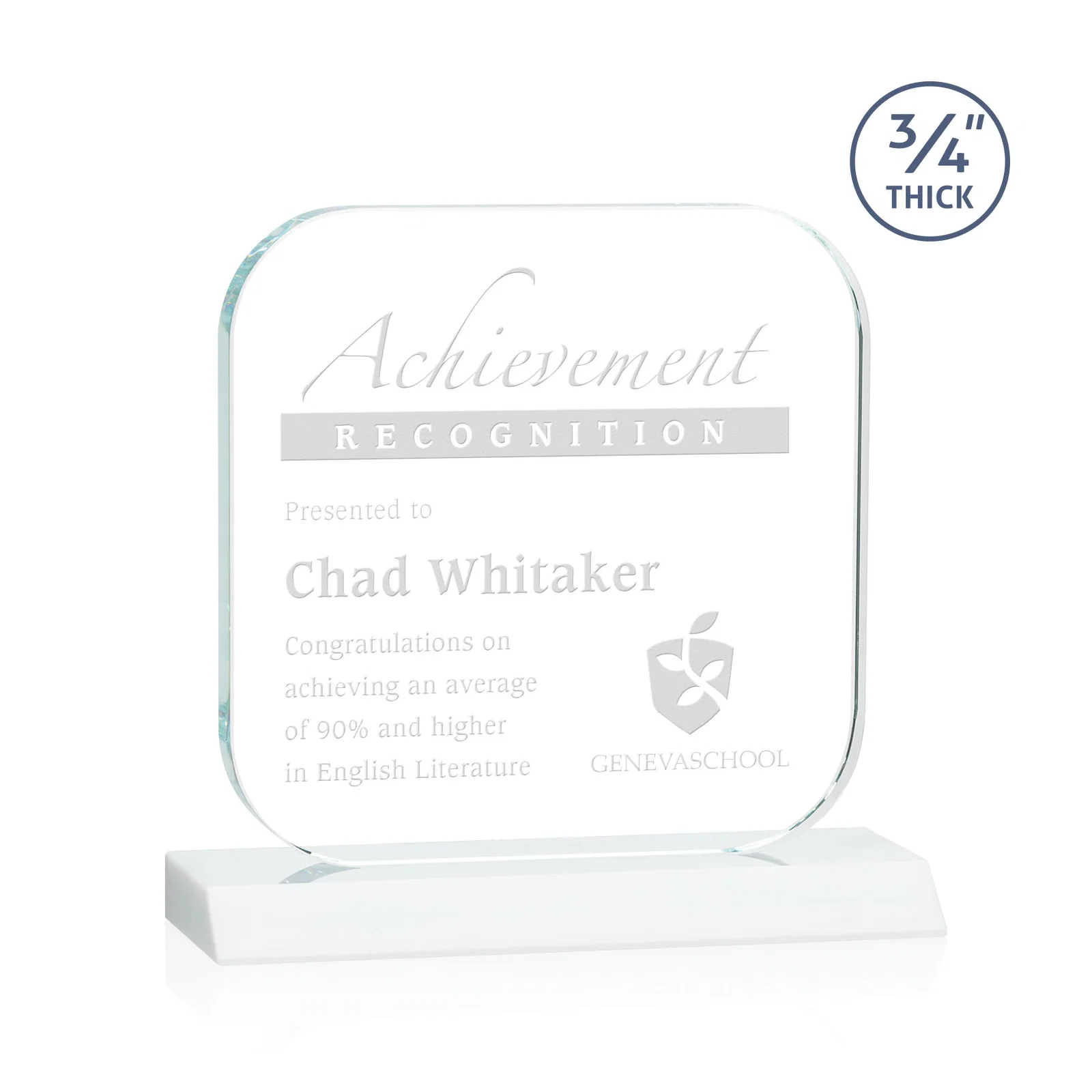 Custom Starfire Crystal App-Icon Award on a Mitered Crystal Base, awards for retirement presentations