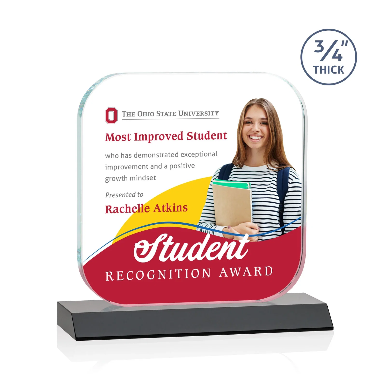 Custom printed Starfire Crystal App-Icon Award on a Mitered Crystal Base, awards for company anniversary events