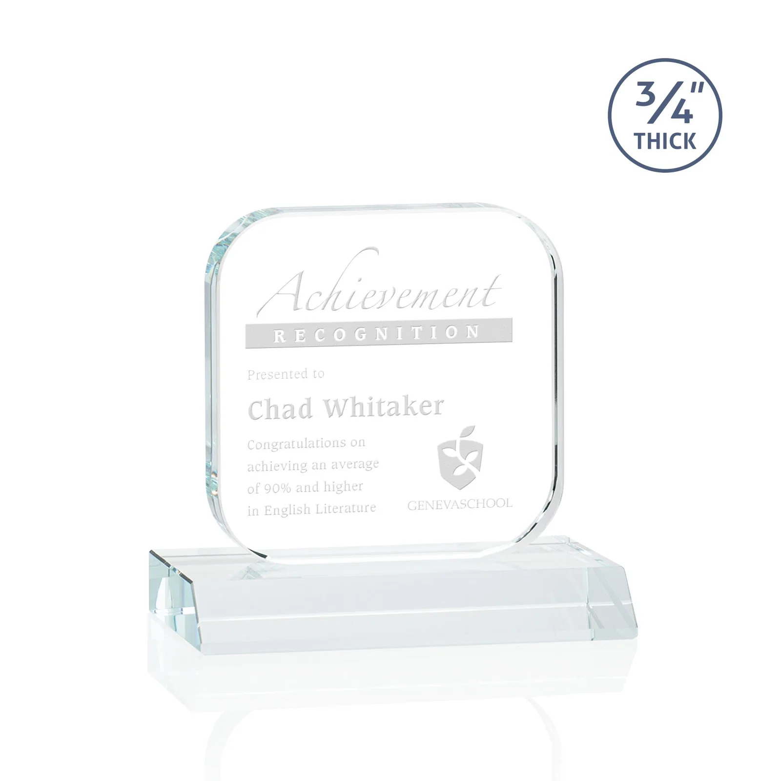 Custom Starfire Crystal App-Icon Award on a Mitered Crystal Base, awards for donor appreciation
