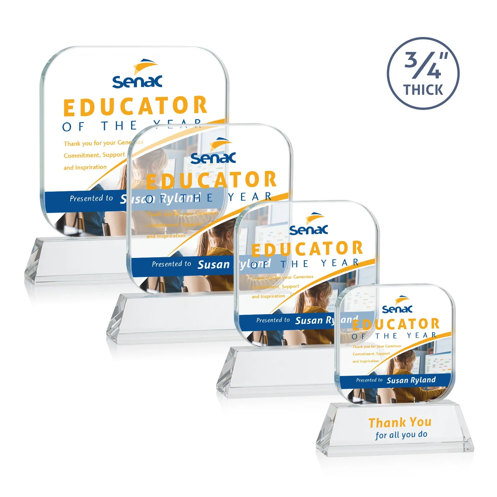 Branded Starfire Crystal App-Icon Award on an Optical Crystal Base, awards for retirement presentations