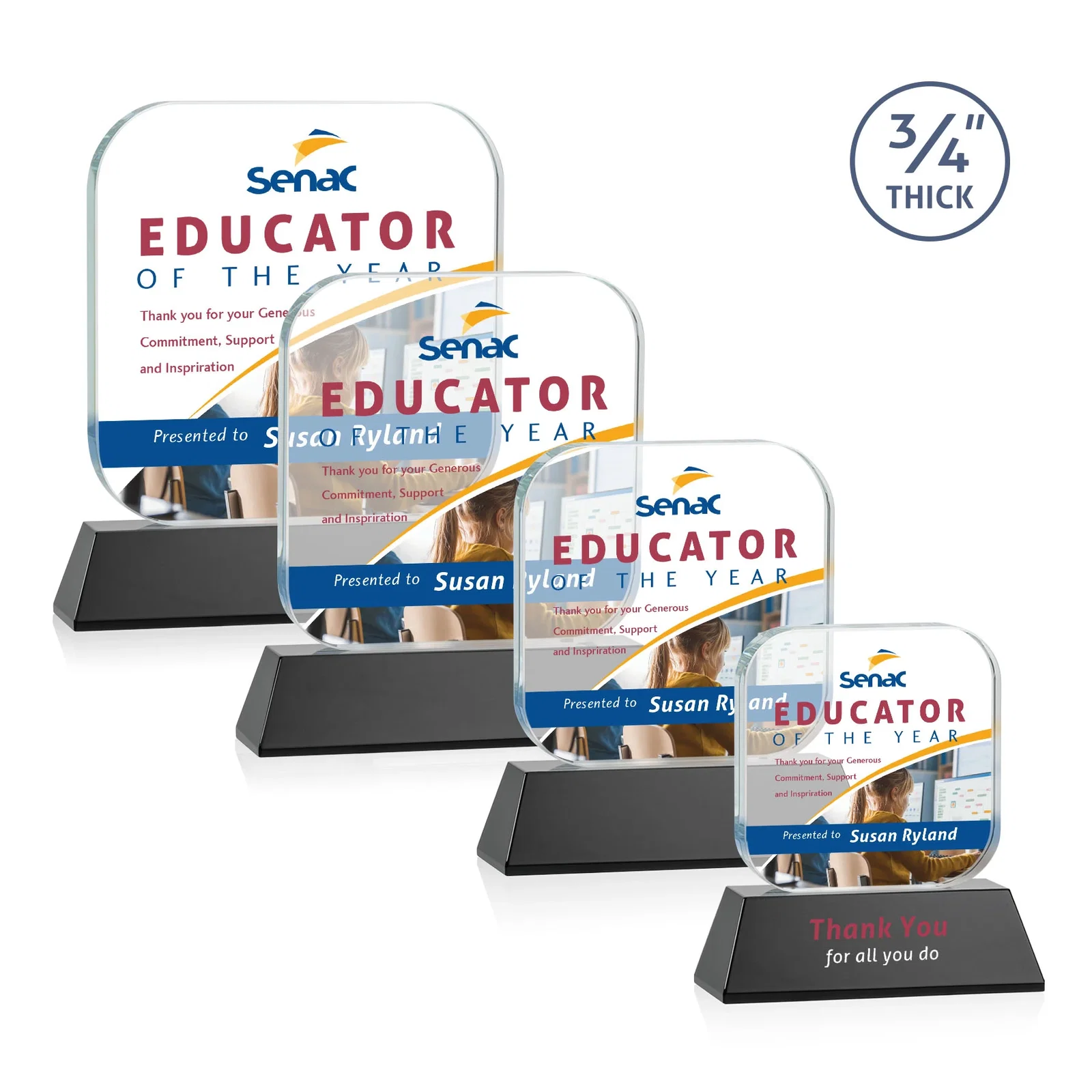 Custom printed Starfire Crystal App-Icon Award on an Optical Crystal Base, awards for graduation ceremonies