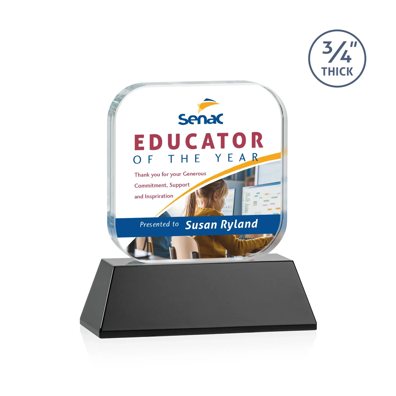 Custom printed Starfire Crystal App-Icon Award on an Optical Crystal Base, awards for safety achievement programs